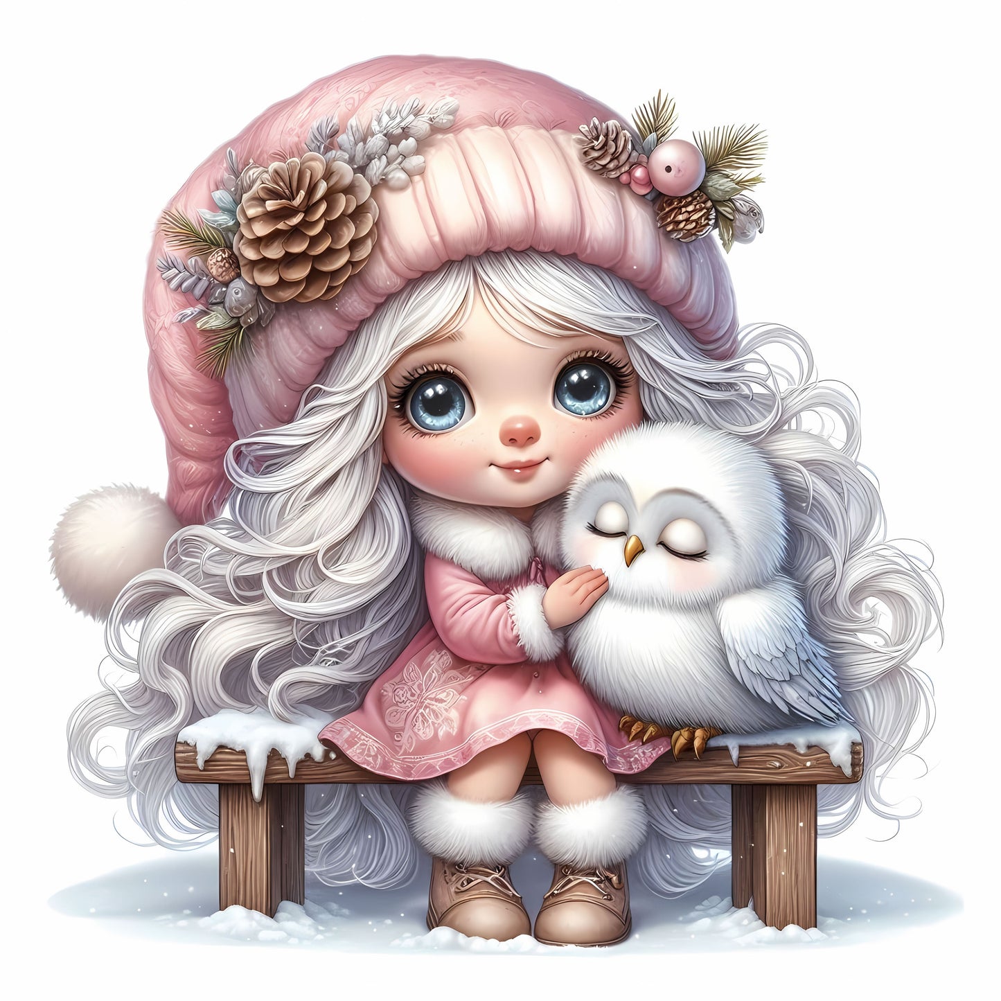 Winter Gnom, Winterwonderland, Eule, rosa #10