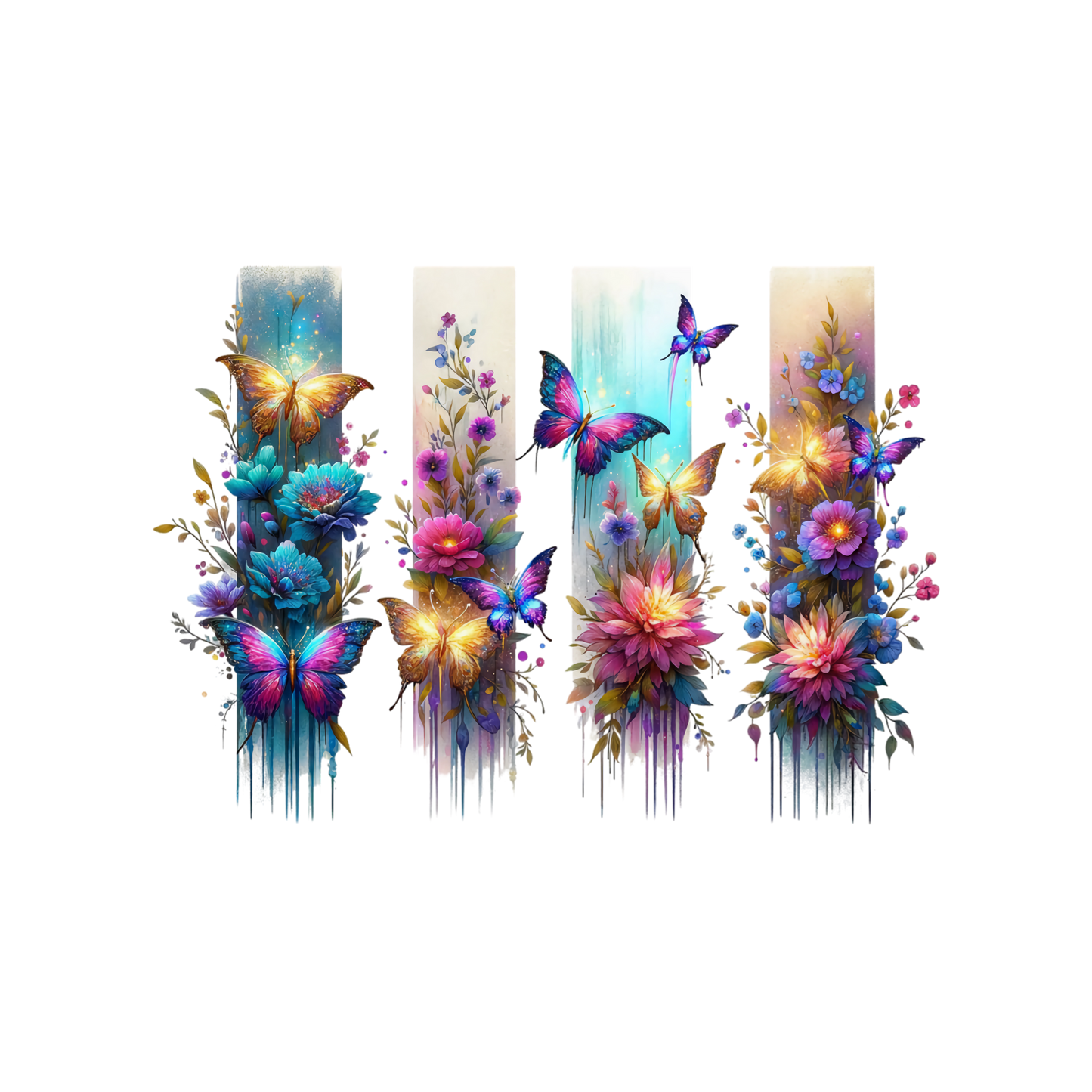 Bügelbild, Streifen, Schmetterlinge, Blumen, bunt