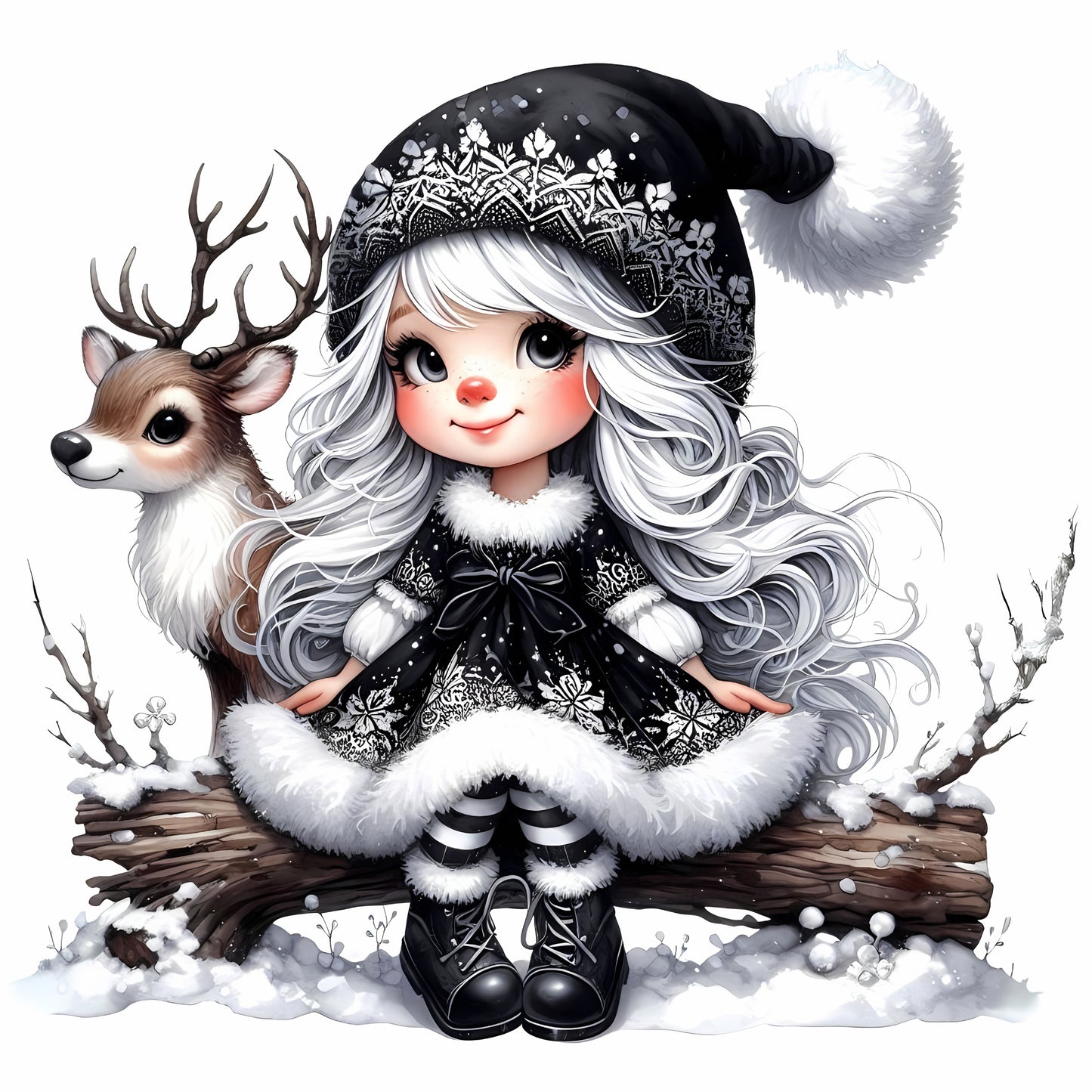 Winter Gnom, Winterwonderland, Rentier, schwarz #1