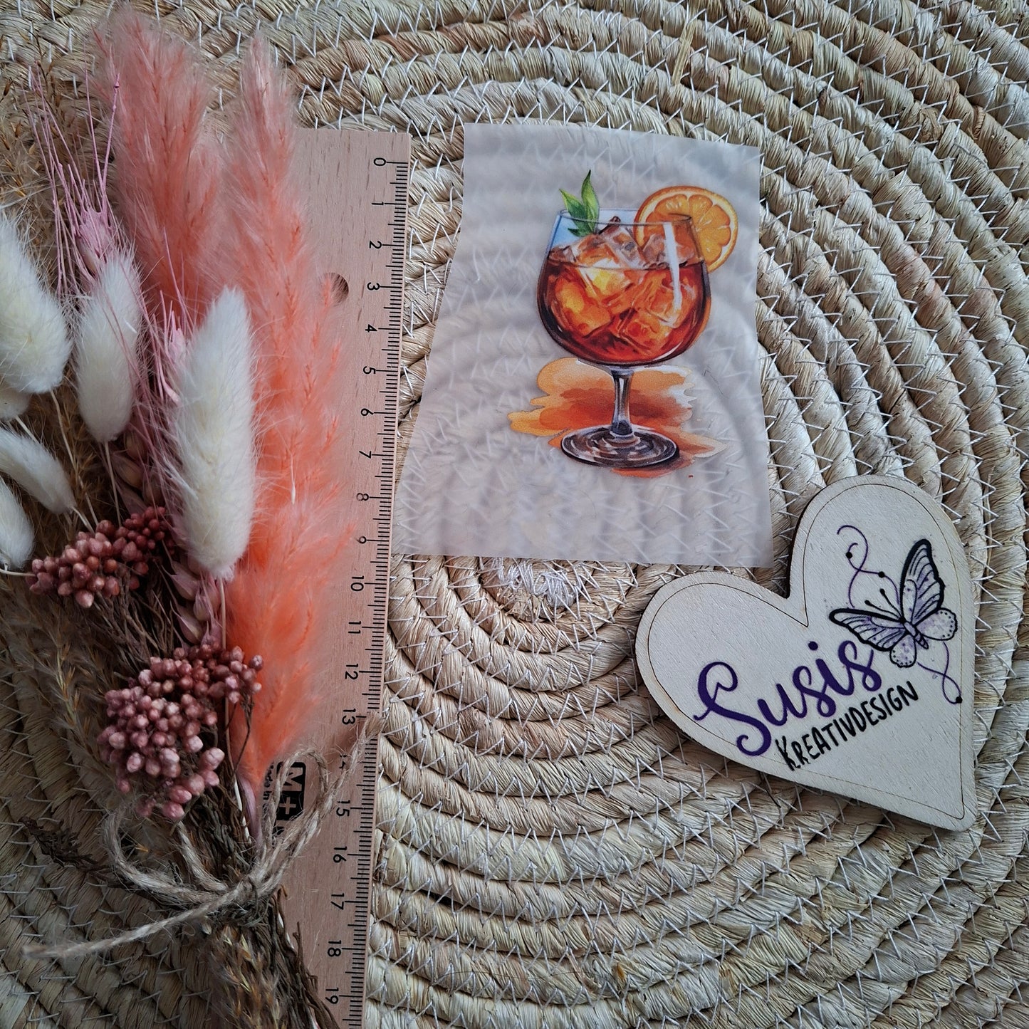 Bügelbild, Cocktailglas, Aperol