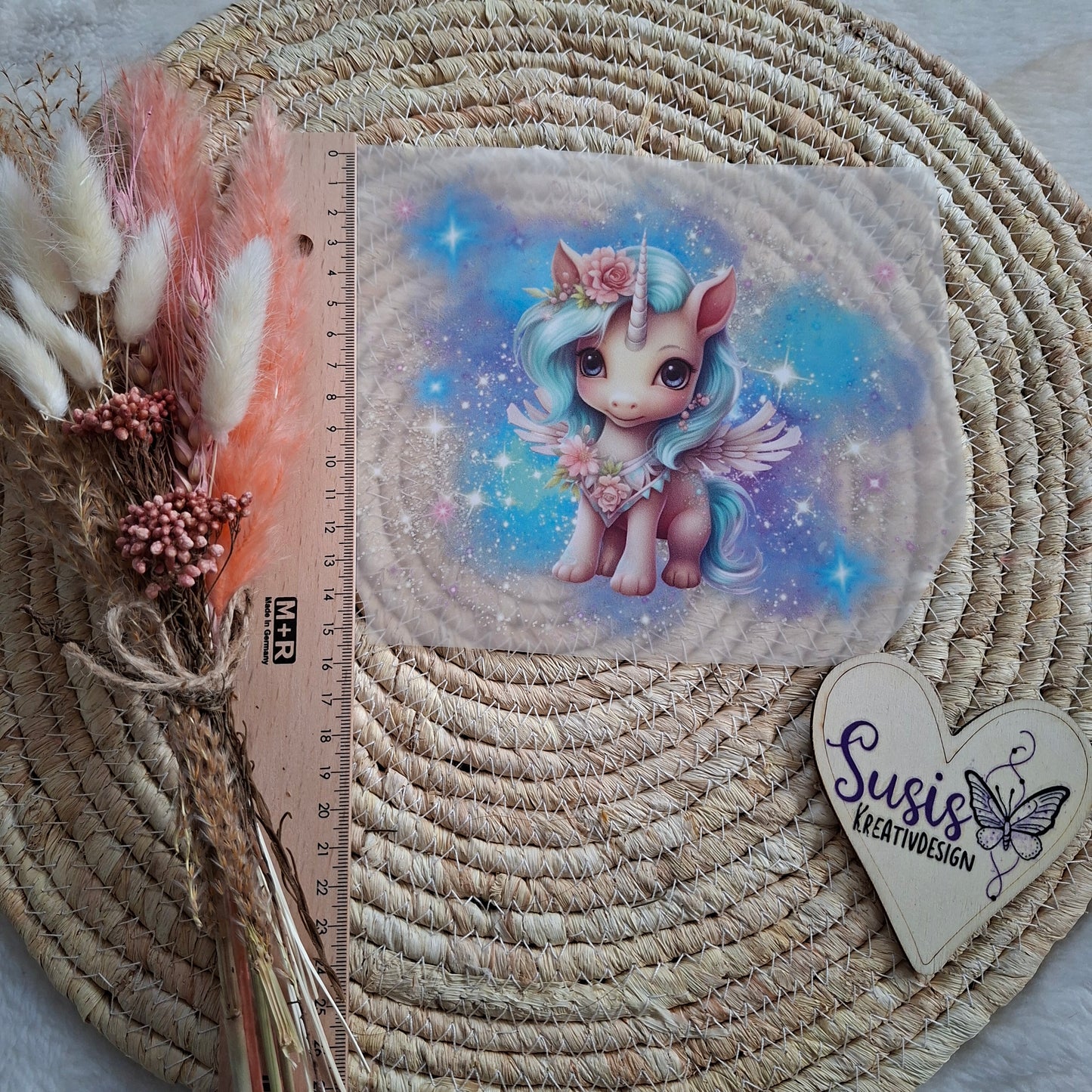 Bügelbild, Einhorn, blau/lila