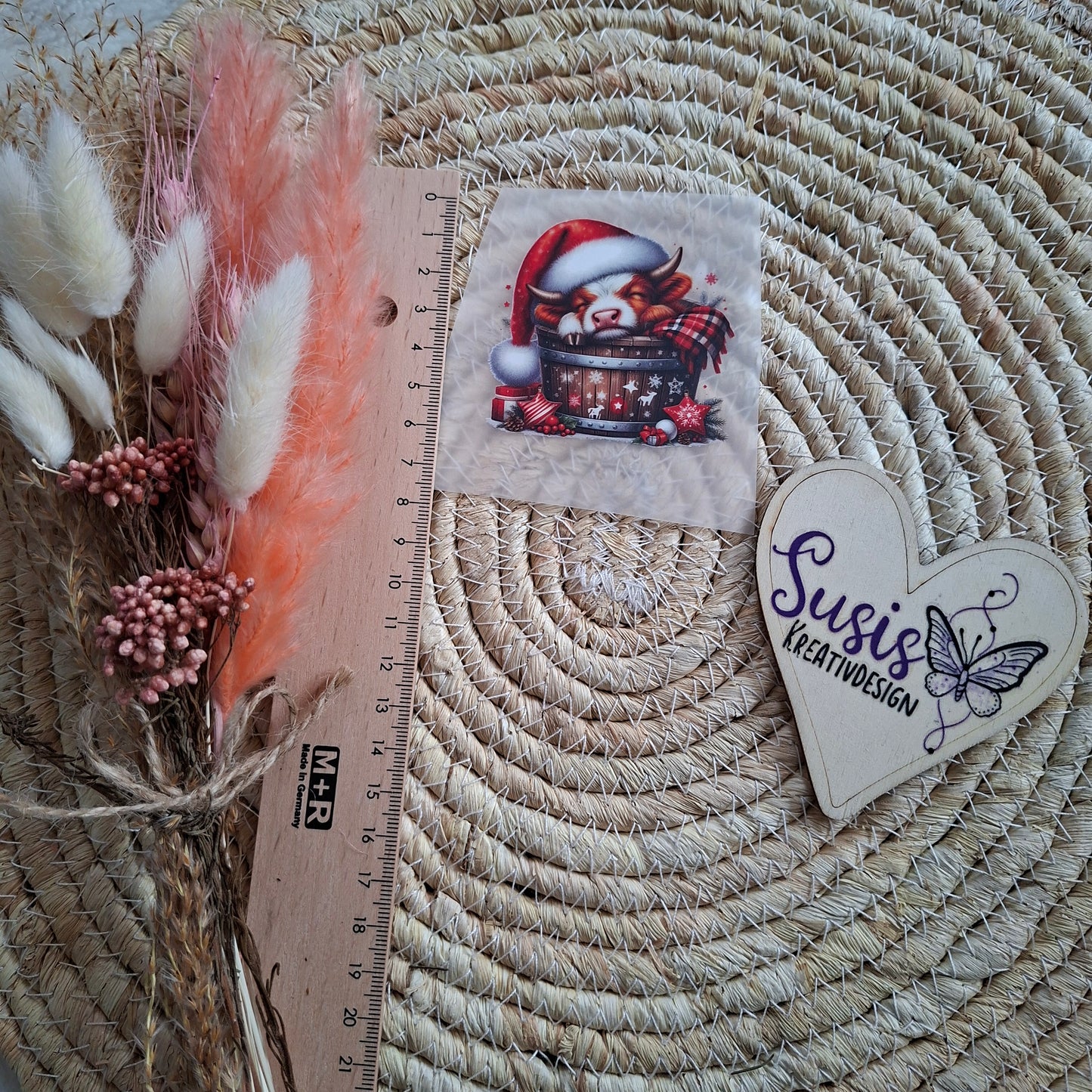 Bügelbild, Kuh im Stiefel, Weihnachten