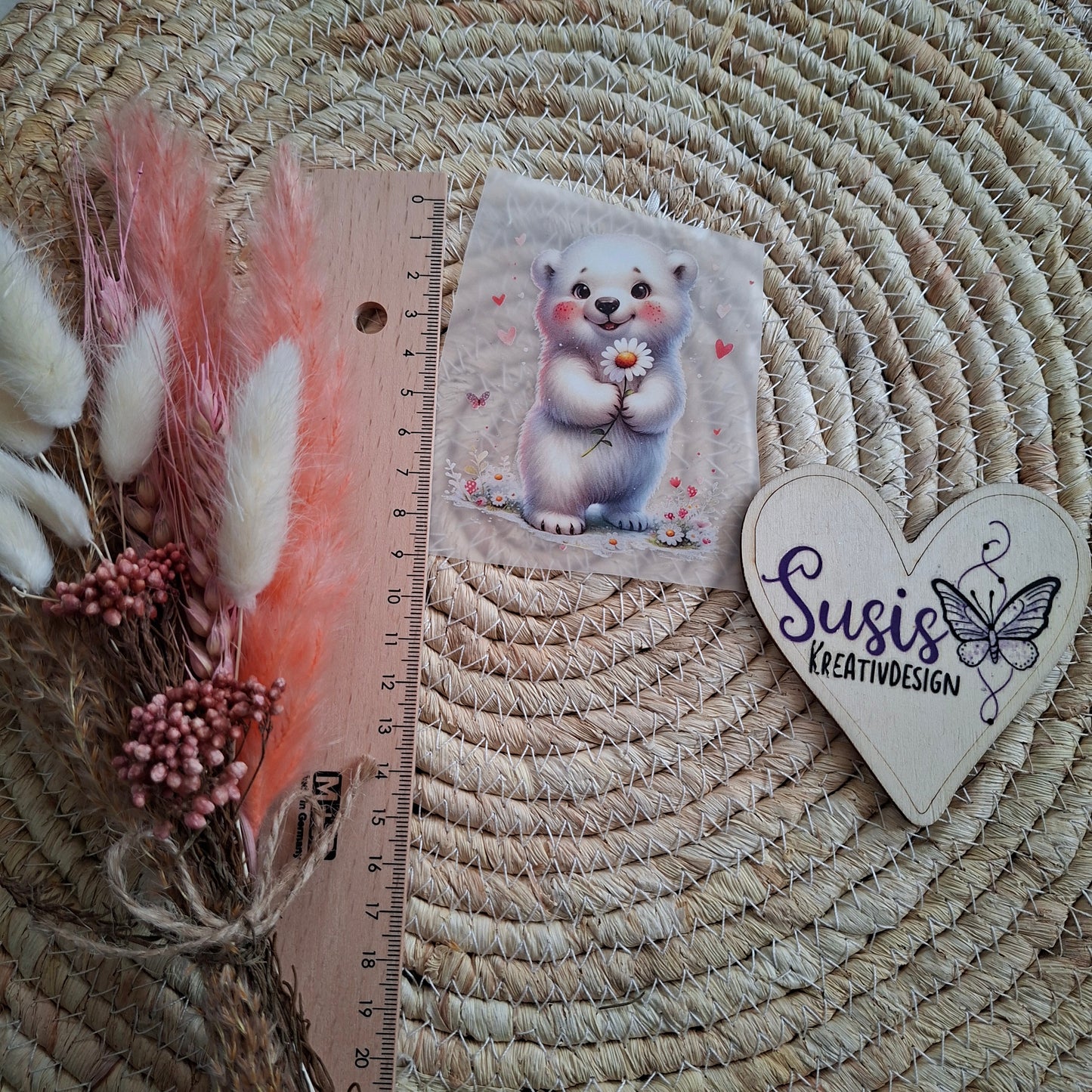 Bügelbild, Eisbär mit Blume, süß