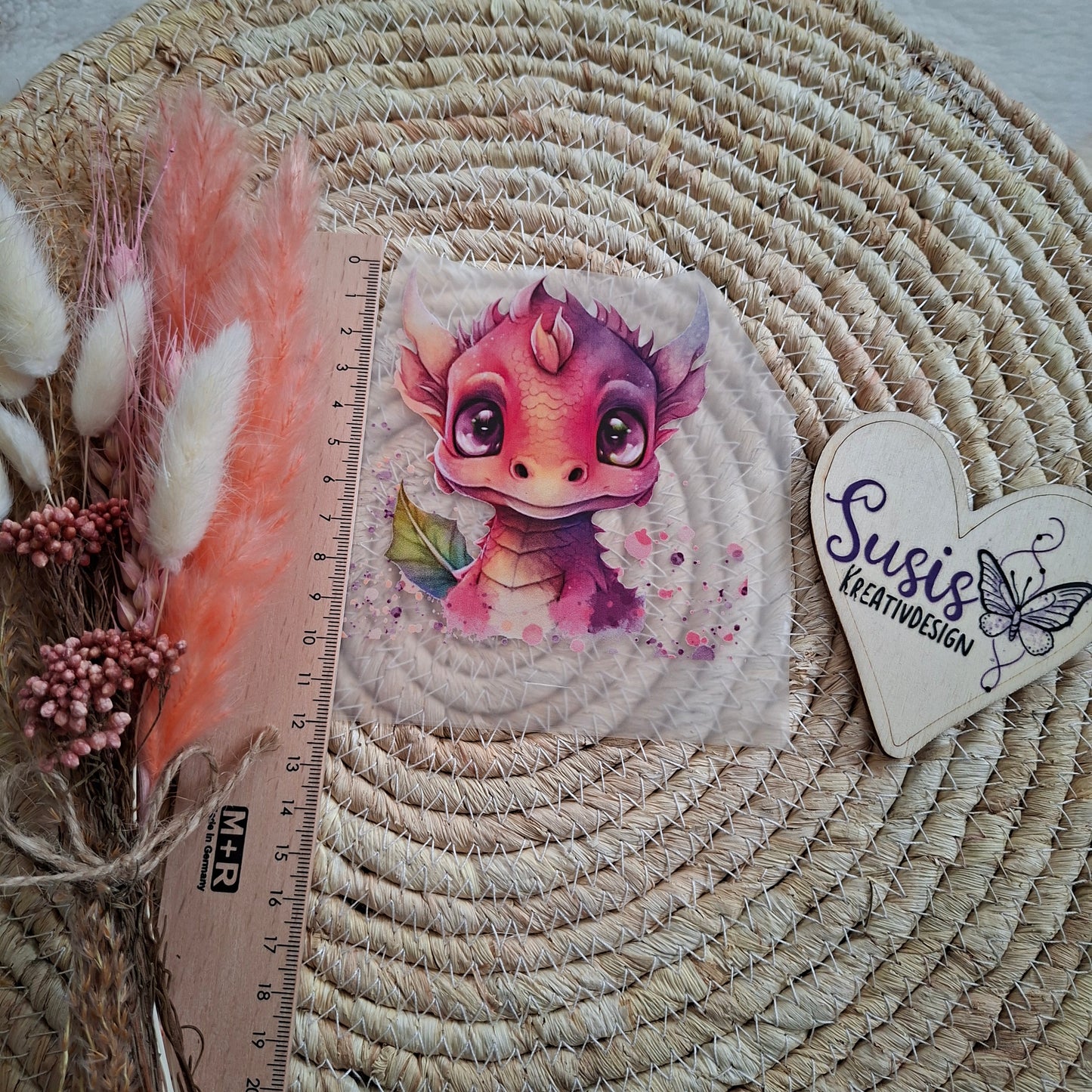 Bügelbild, Drache, pink