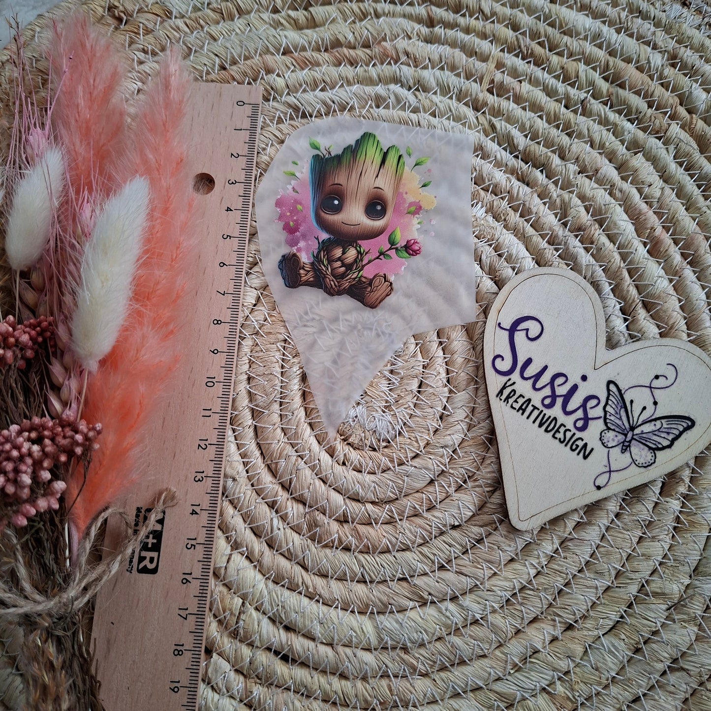 Bügelbild, Groot mit Rose