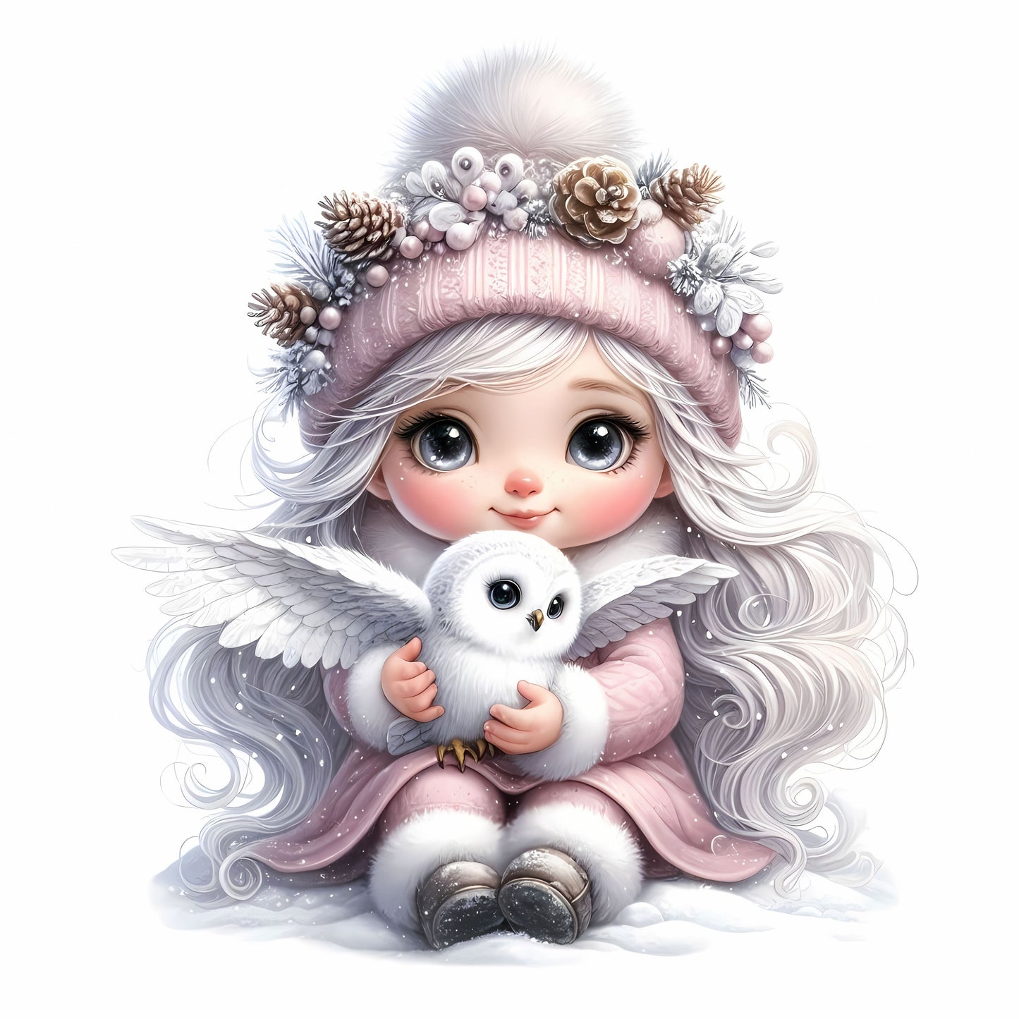 Winter Gnom, Winterwonderland, Eule, rosa #2