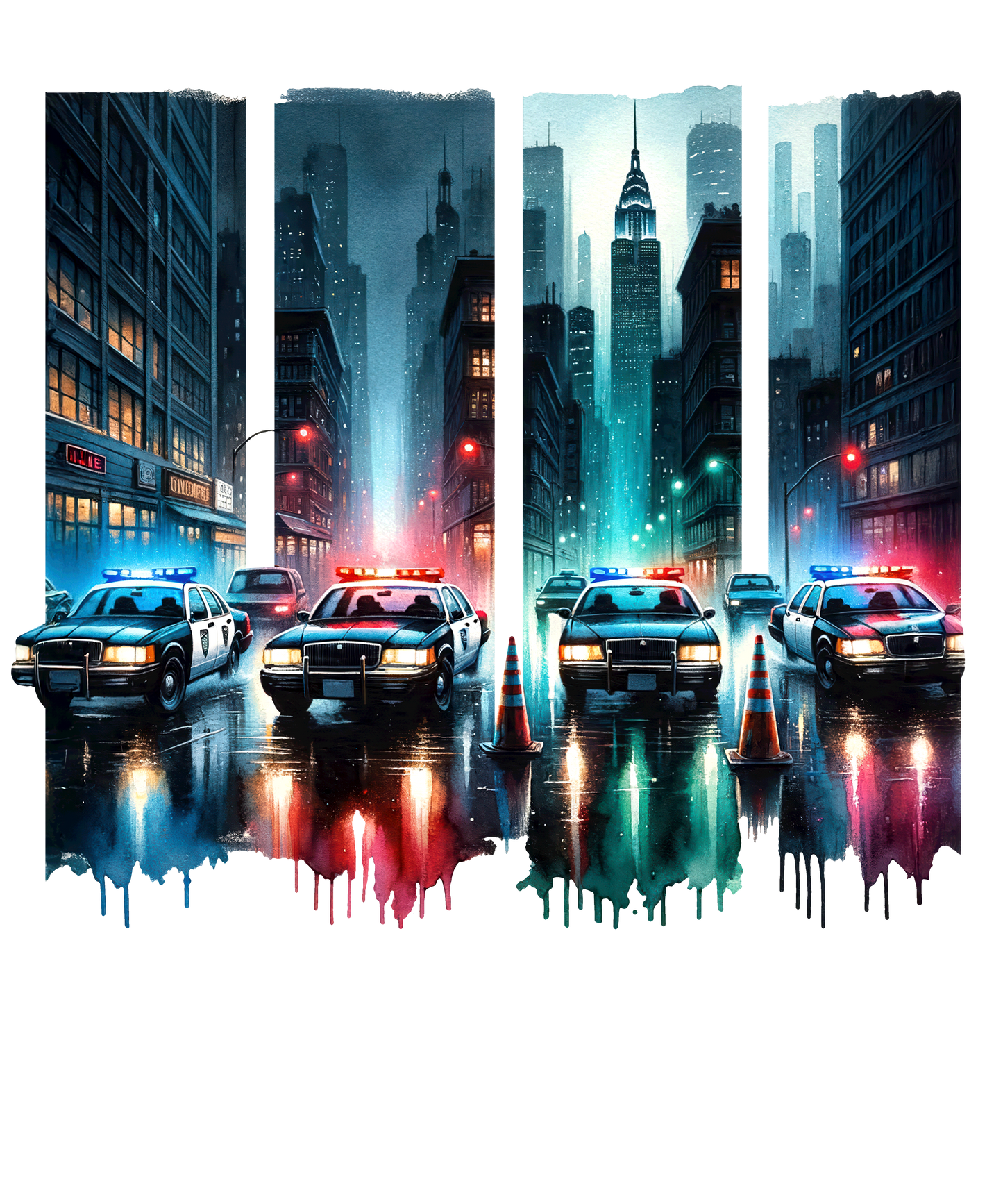 Bügelbild, Streifen, Autos, Nacht, Polizei, New York