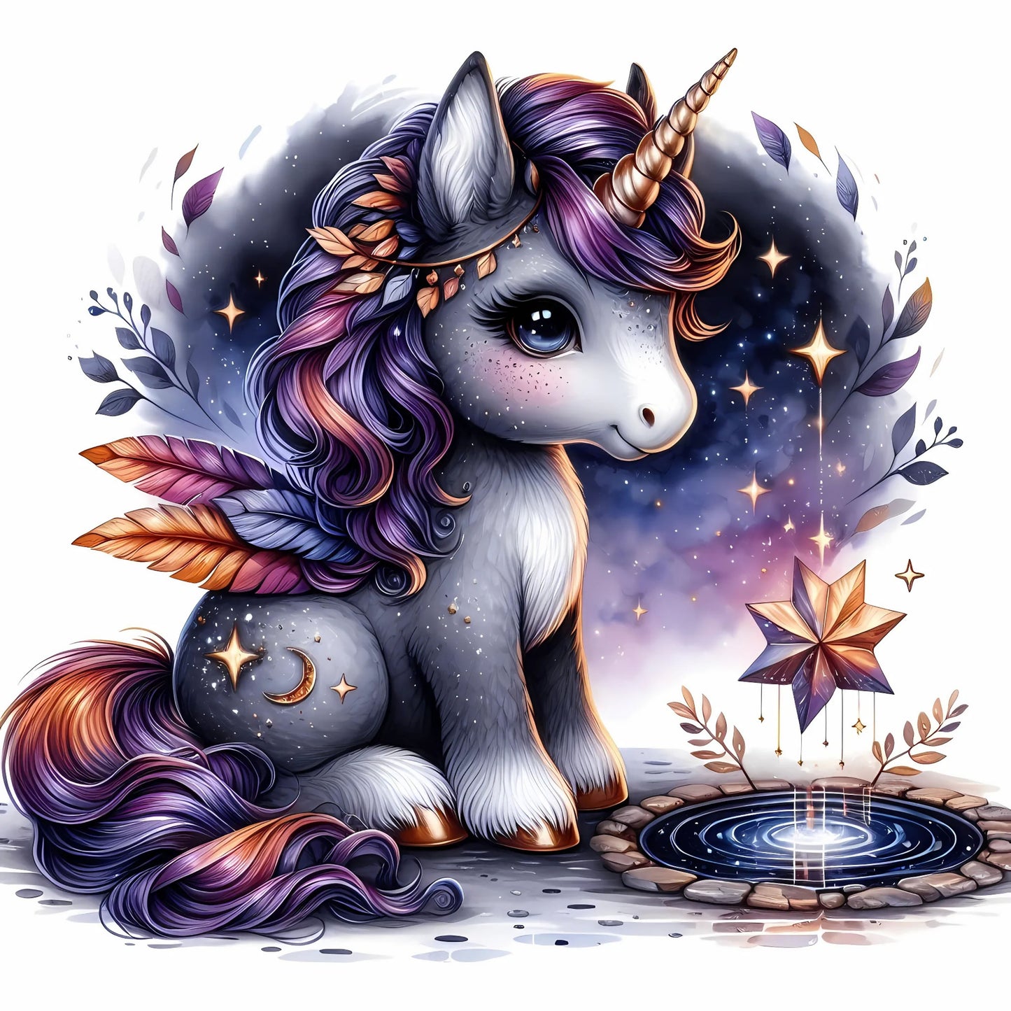 Einhorn Stern, Herbst, lila, Nacht #4