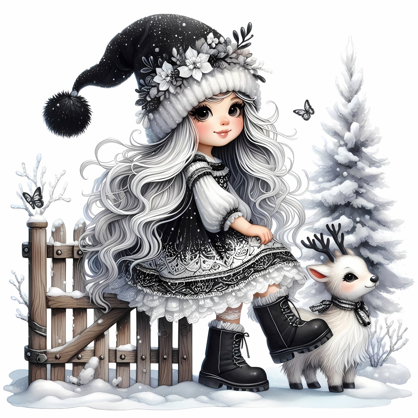 Winter Gnom, Winterwonderland, Rentier, schwarz #9