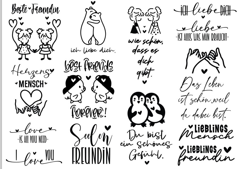 A4 Bogen Rub On Schriften; beste Freunde, Freundinnen, Sprüche; Pinguin #2