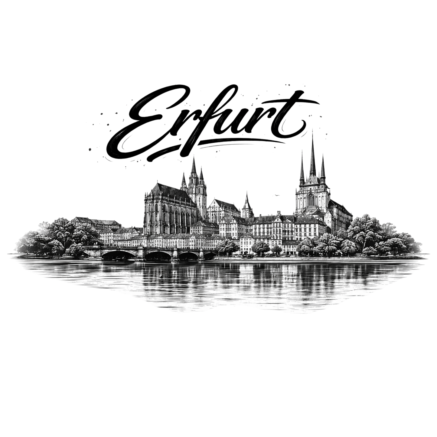 Bügelbild Stadt Silhouette, schwarz weiß, Erfurt