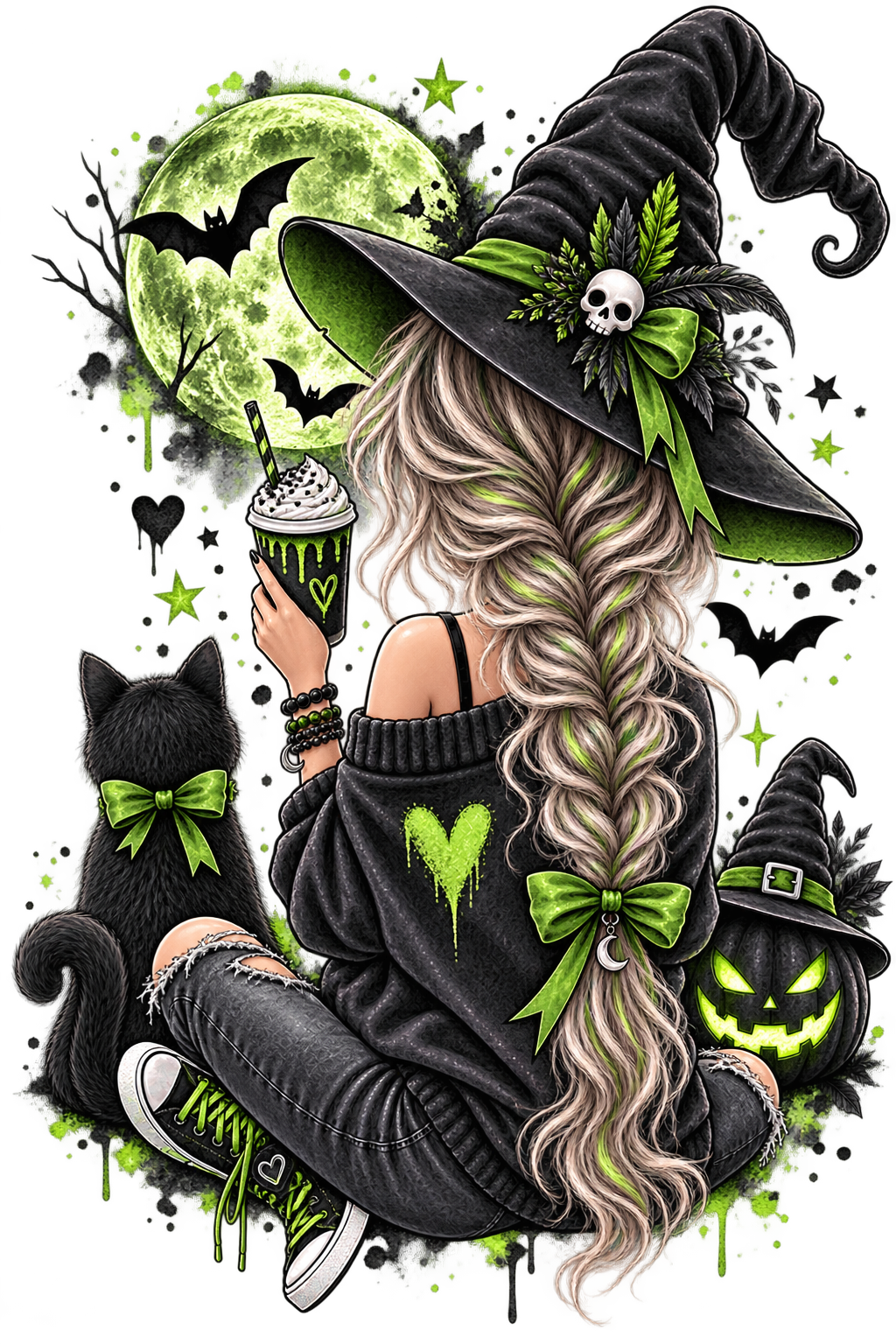 Bügelbild Halloween Hexe grün #1