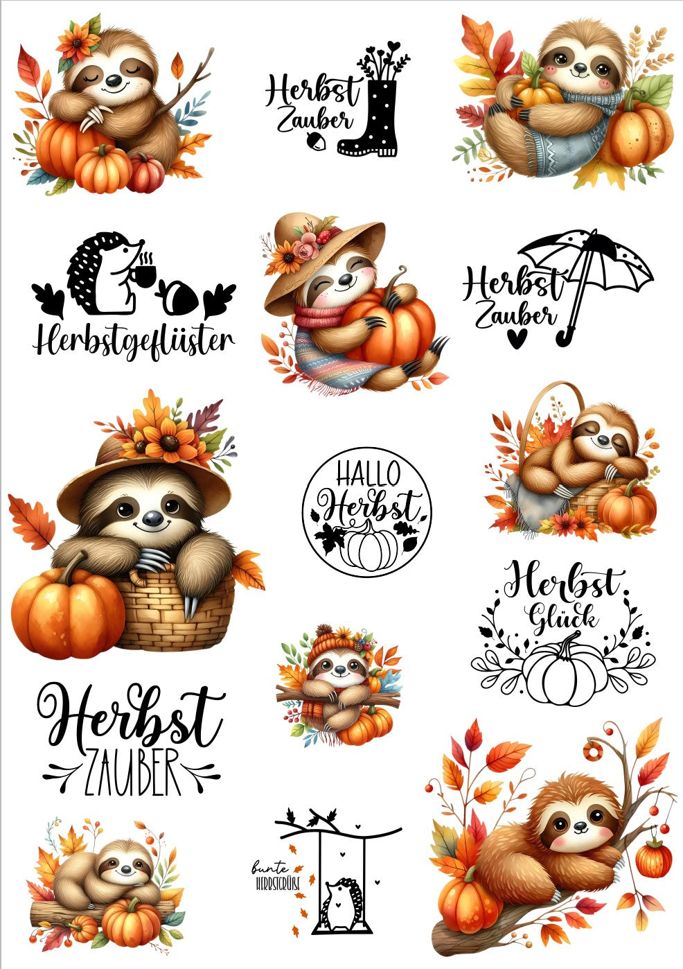 A4 Bogen Rub Ons Herbstfaultier