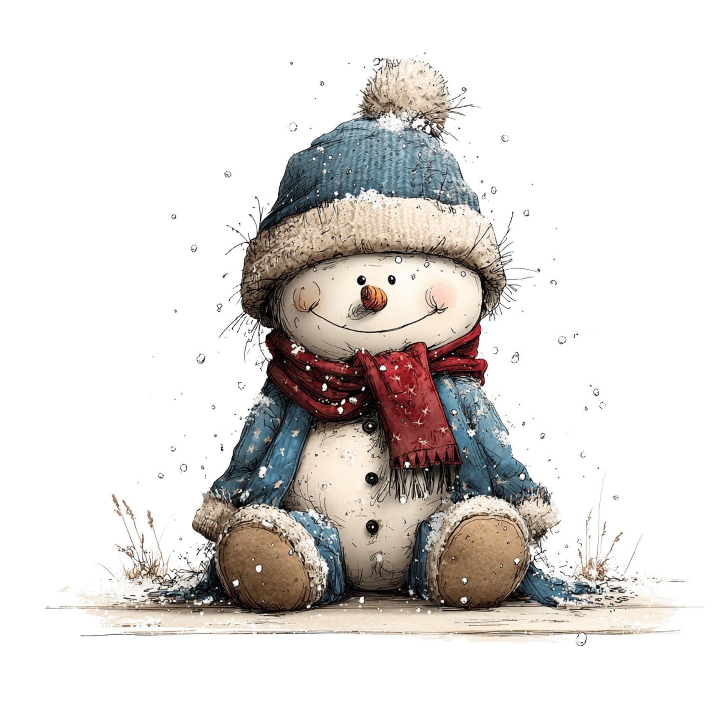 Schneemann, Aquarell, Rentier #2