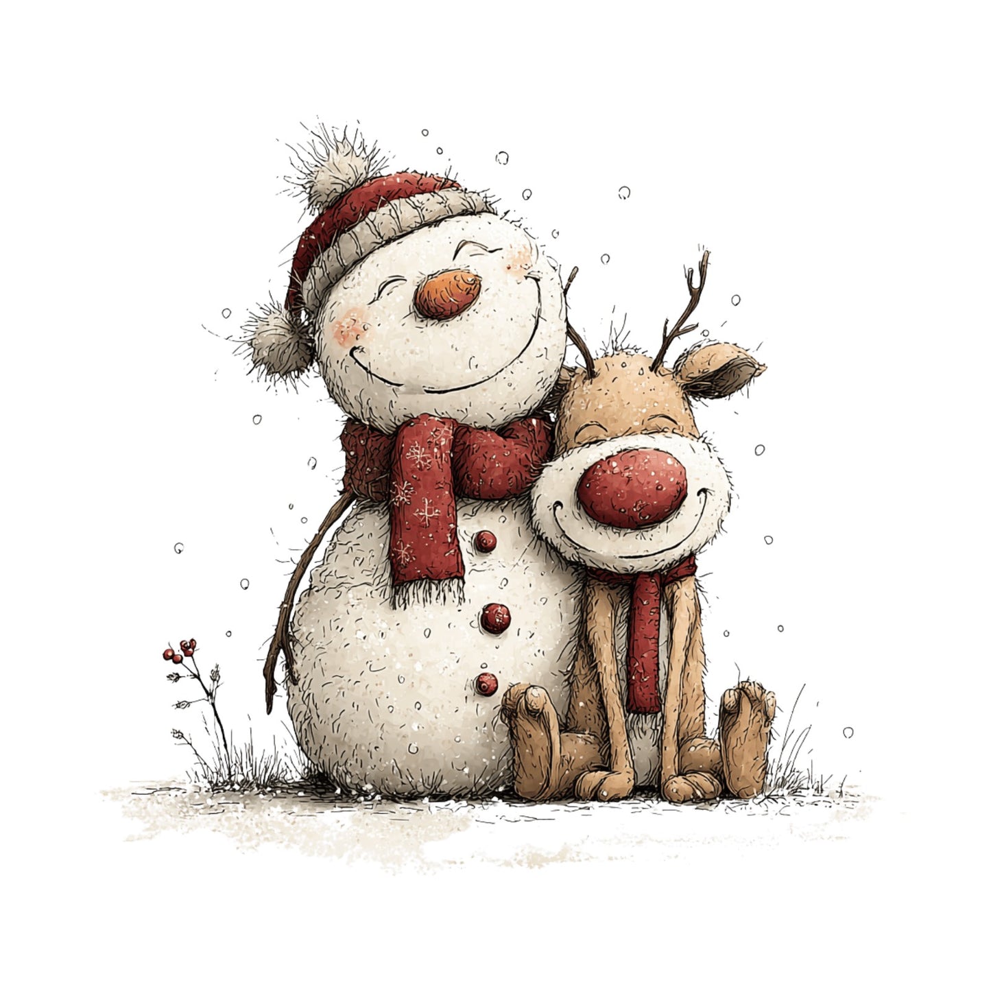 Schneemann, Aquarell, Rentier #4