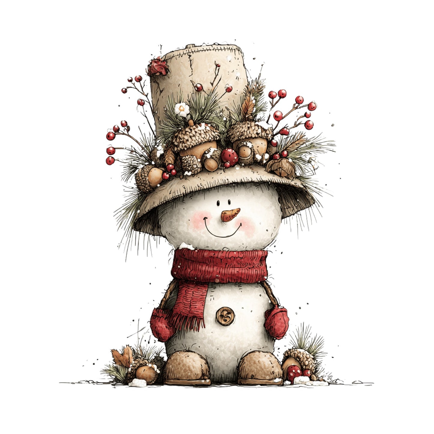 Schneemann, Aquarell, Rentier #10