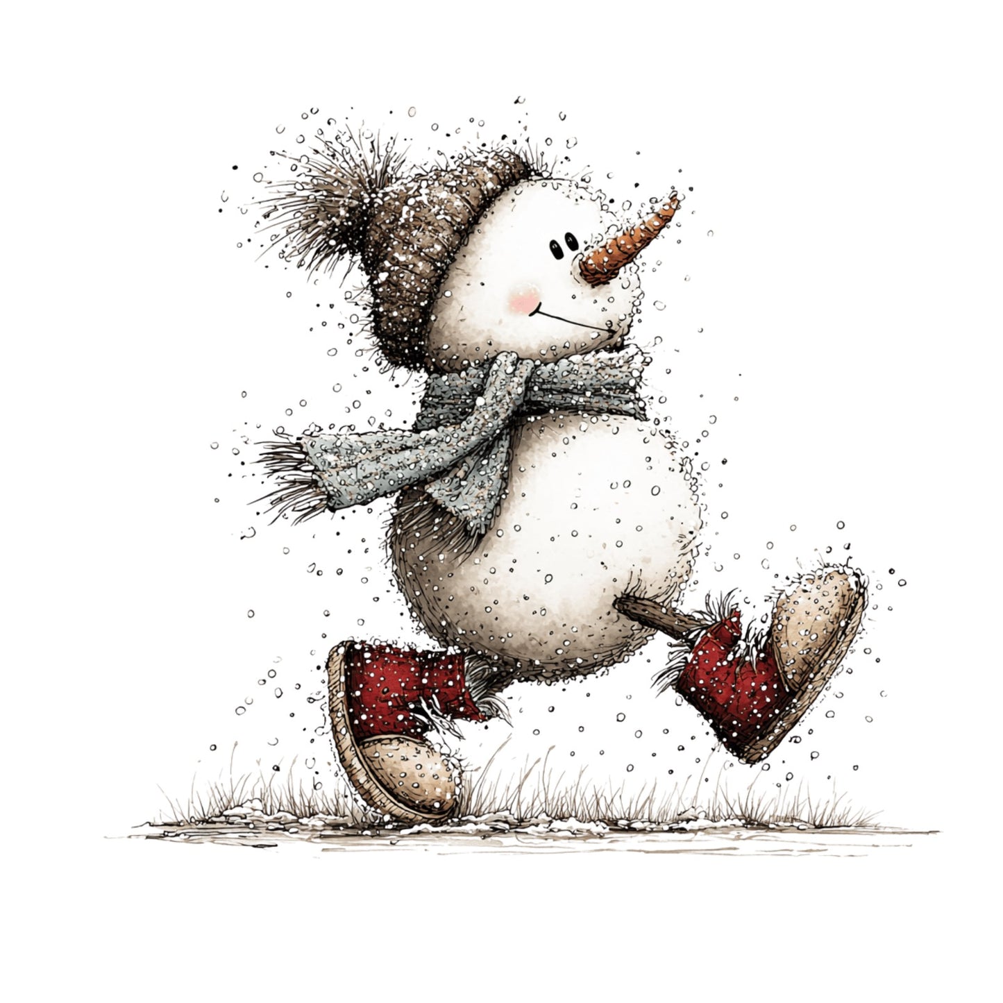 Schneemann, Aquarell, Rentier #1