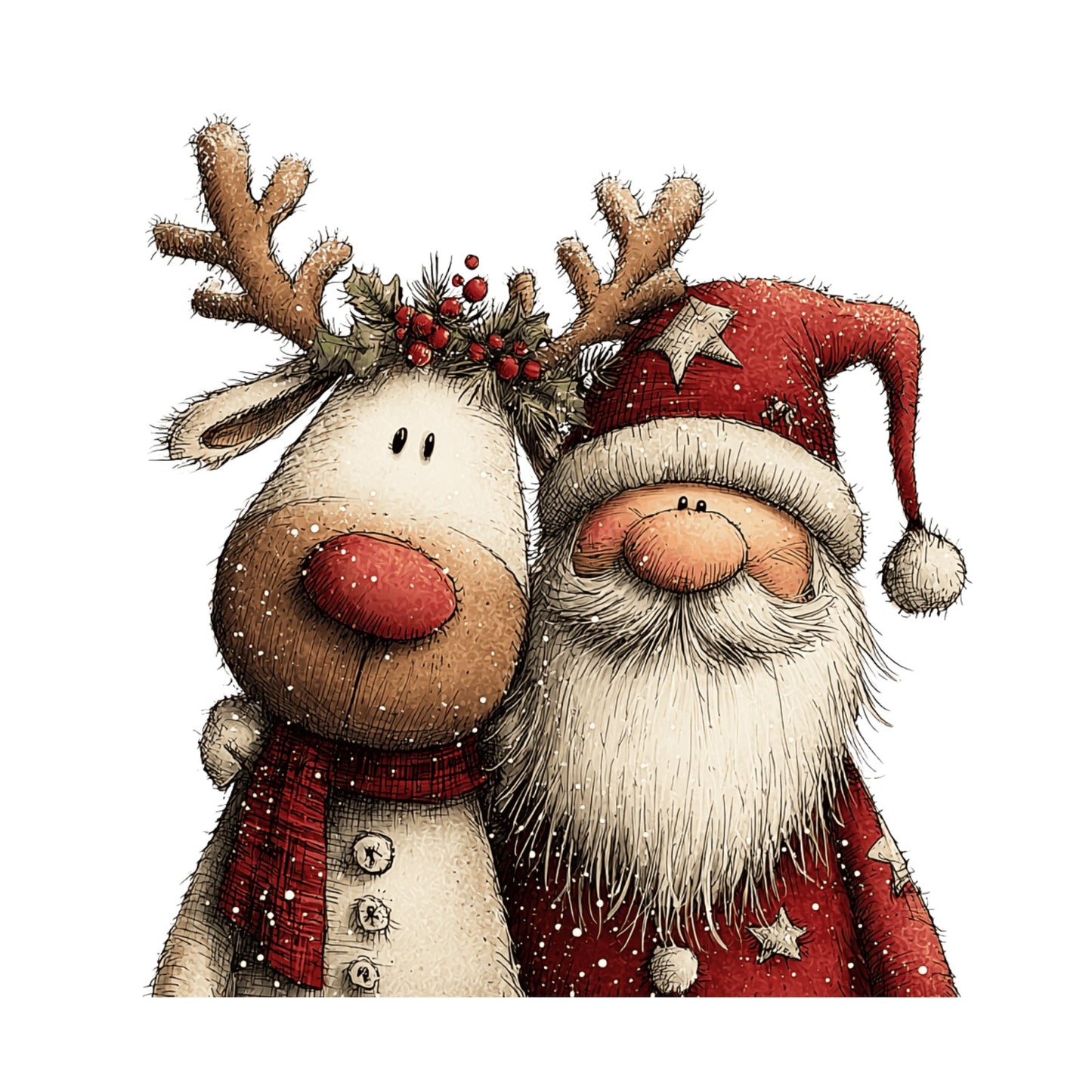 Weihnachtsmann mit Rentier, Aquarell, Weihnachten, Winter, Christmas #2