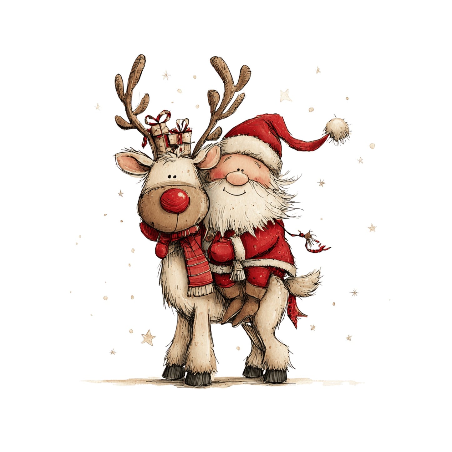 Weihnachtsmann mit Rentier, Aquarell, Weihnachten, Winter, Christmas #4