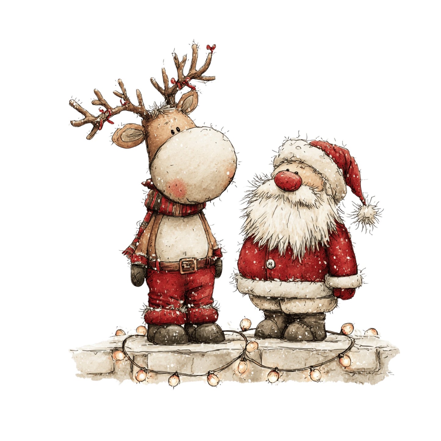 Weihnachtsmann mit Rentier, Aquarell, Weihnachten, Winter, Christmas #5