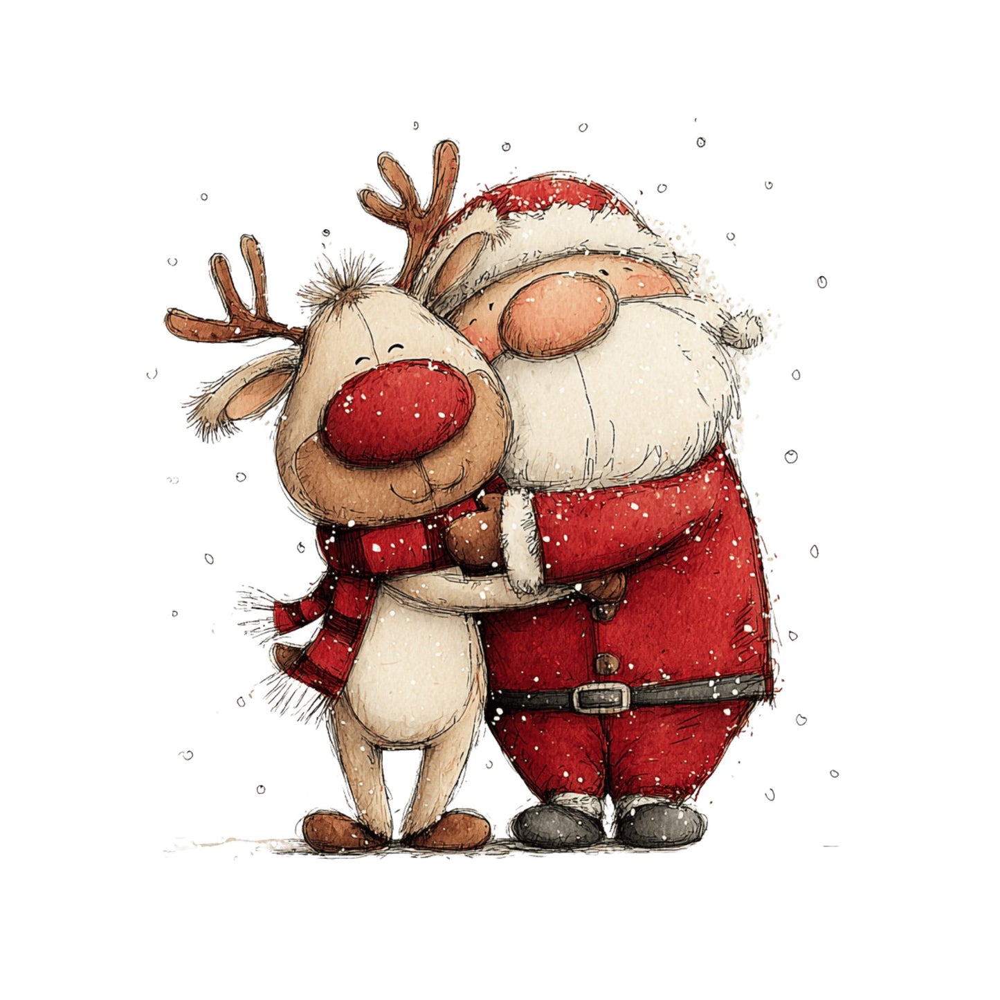 Weihnachtsmann mit Rentier, Aquarell, Weihnachten, Winter, Christmas #10