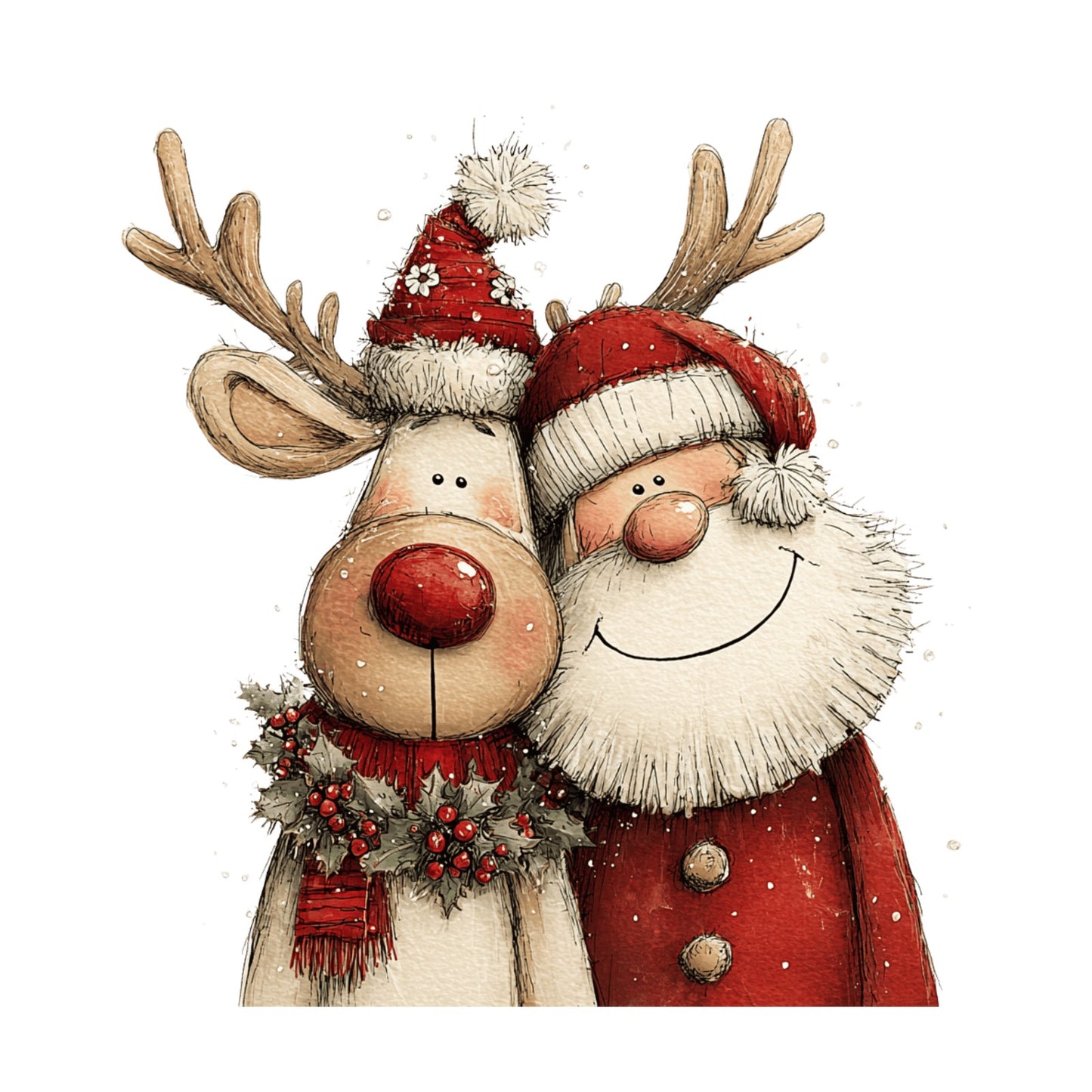 Weihnachtsmann mit Rentier, Aquarell, Weihnachten, Winter, Christmas #11