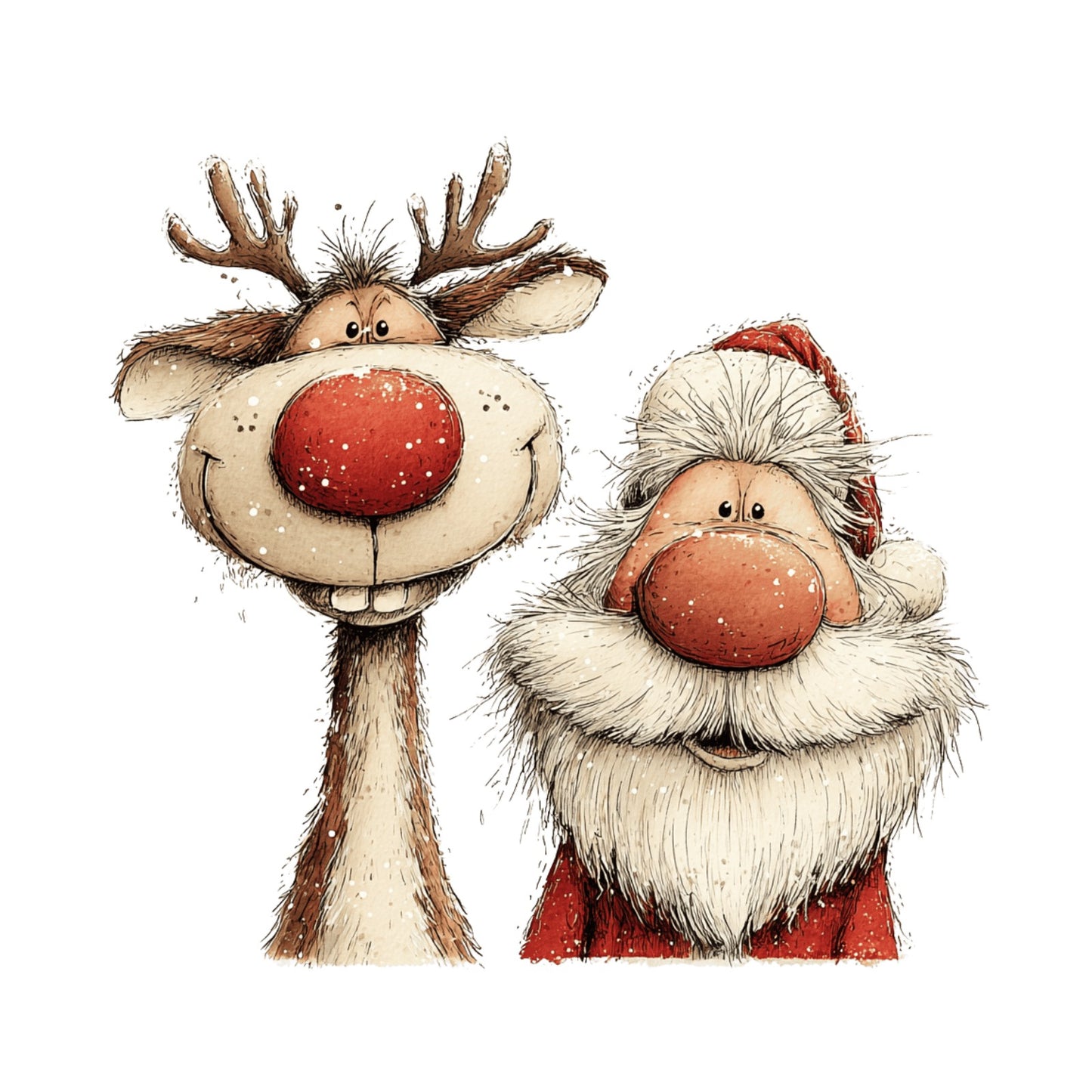 Weihnachtsmann mit Rentier, Aquarell, Weihnachten, Winter, Christmas #12