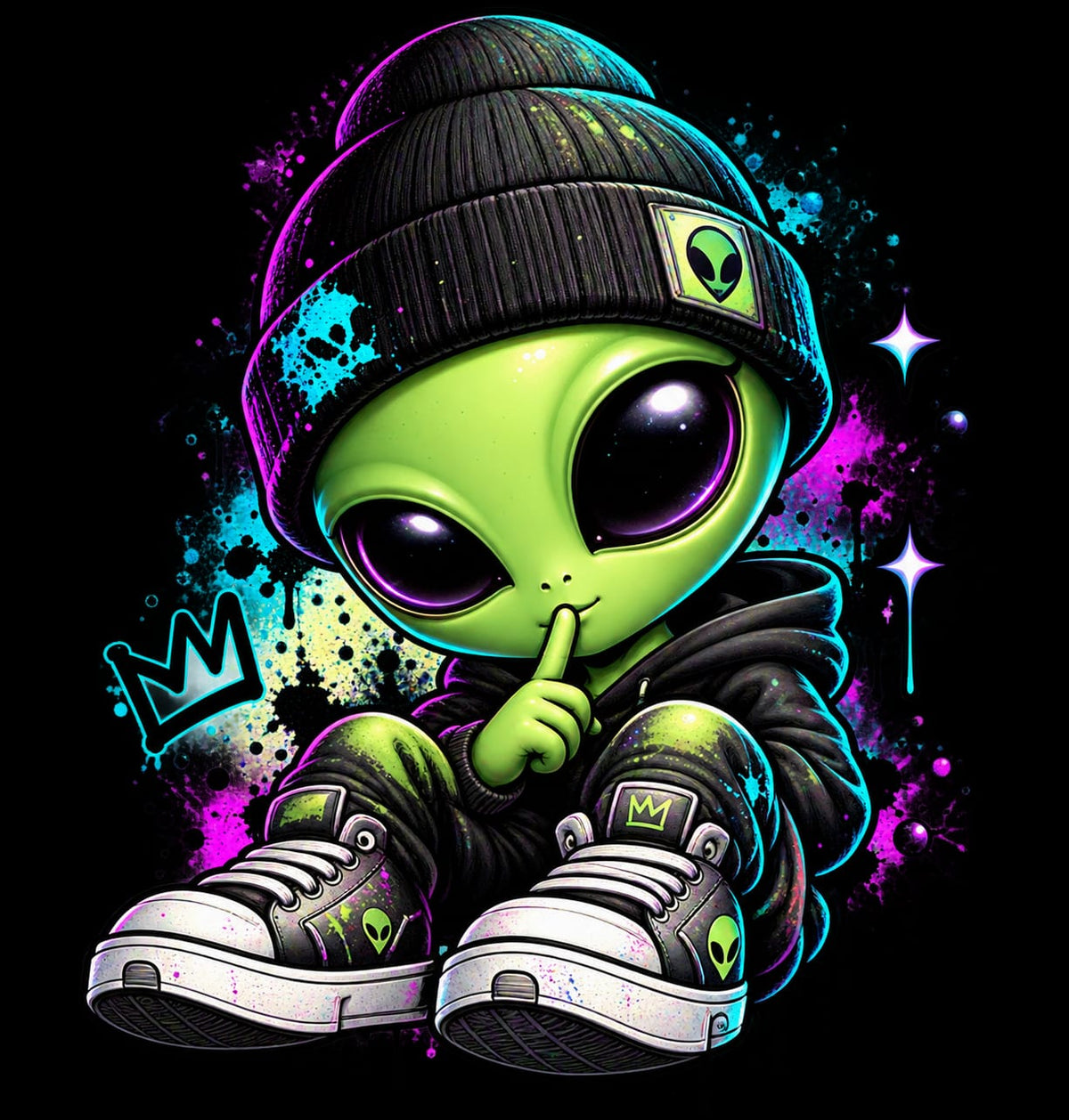 Bügelbilder Alien, cool, bunt, neon, Game #14