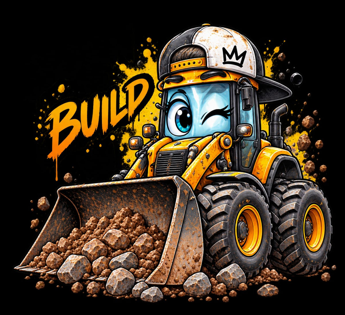 Bügelbilder Baustelle, Bagger, Traktor, Radlader, Kran, LKW, Baustellen Crew, bunt #12