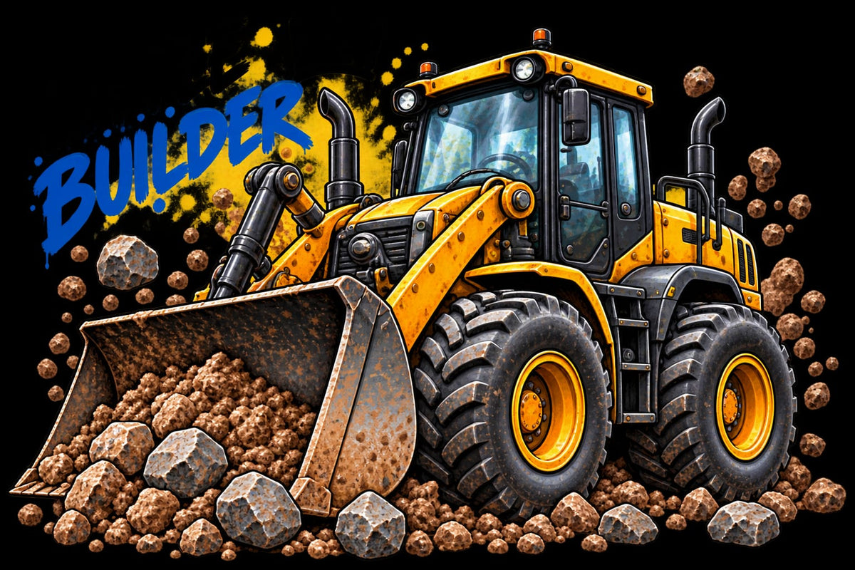 Bügelbilder Baustelle, Bagger, Traktor, Radlader, Kran, LKW, Baustellen Crew, bunt #8