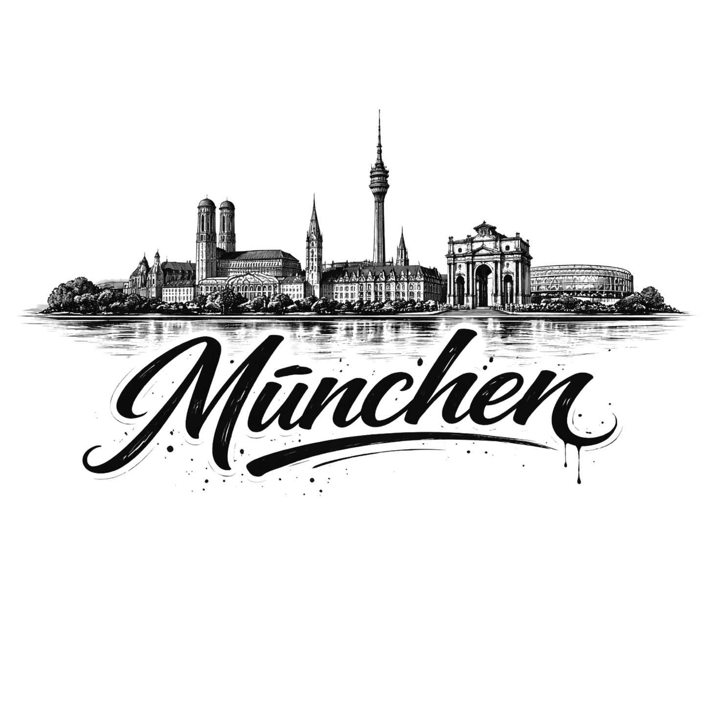 Bügelbild Stadt Silhouette, schwarz weiß, München