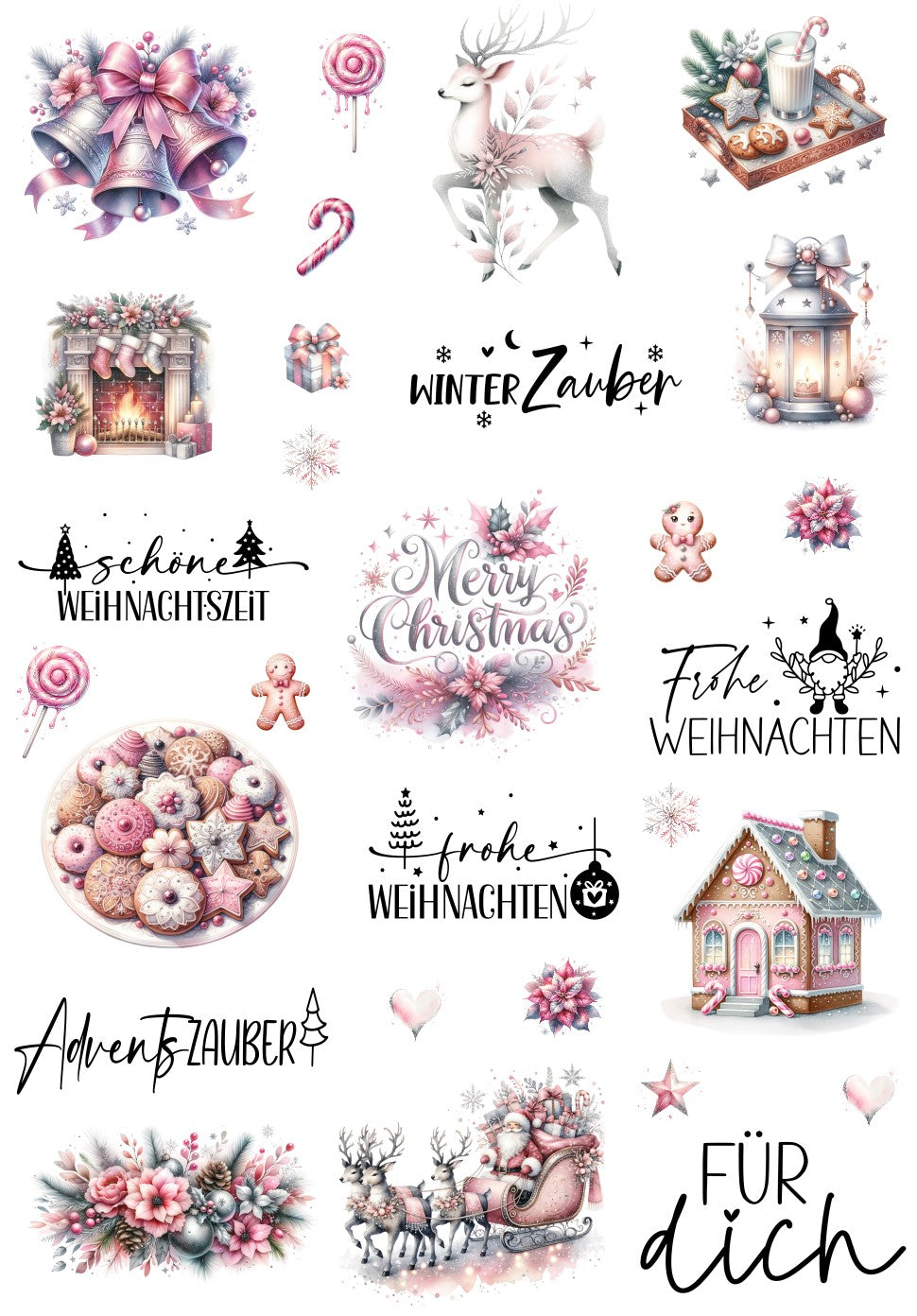 A4 Bogen Rub Ons Weihnachten rosa ; Winter; Schriften