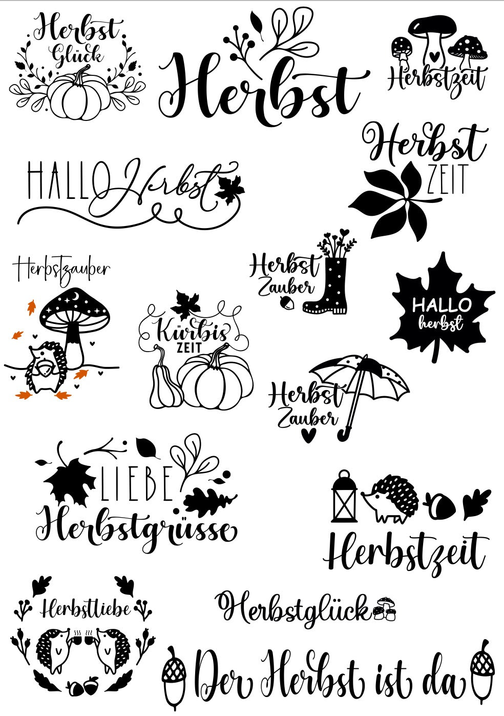 A4 Bogen Rub Ons Herbstsprüche