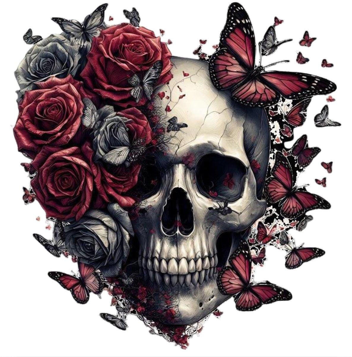 Totenkopf mit Blumen und Schmetterling #18