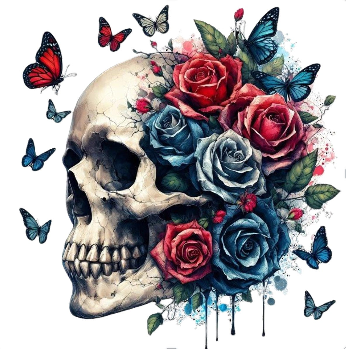 Totenkopf mit Blumen und Schmetterling #19