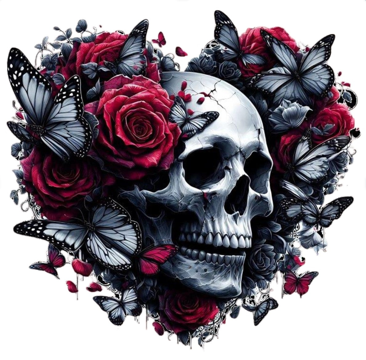 Totenkopf mit Blumen und Schmetterling #12