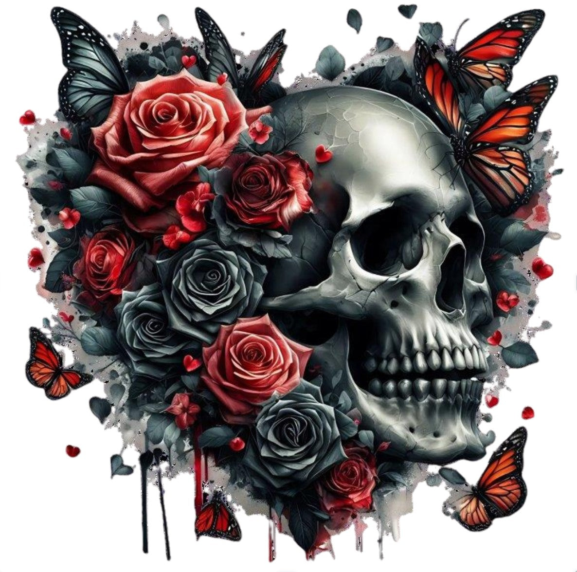 Totenkopf mit Blumen und Schmetterling #9