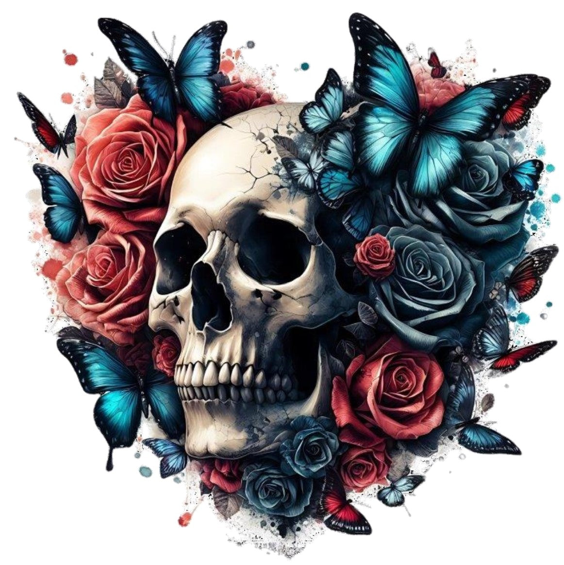 Totenkopf mit Blumen und Schmetterling #4