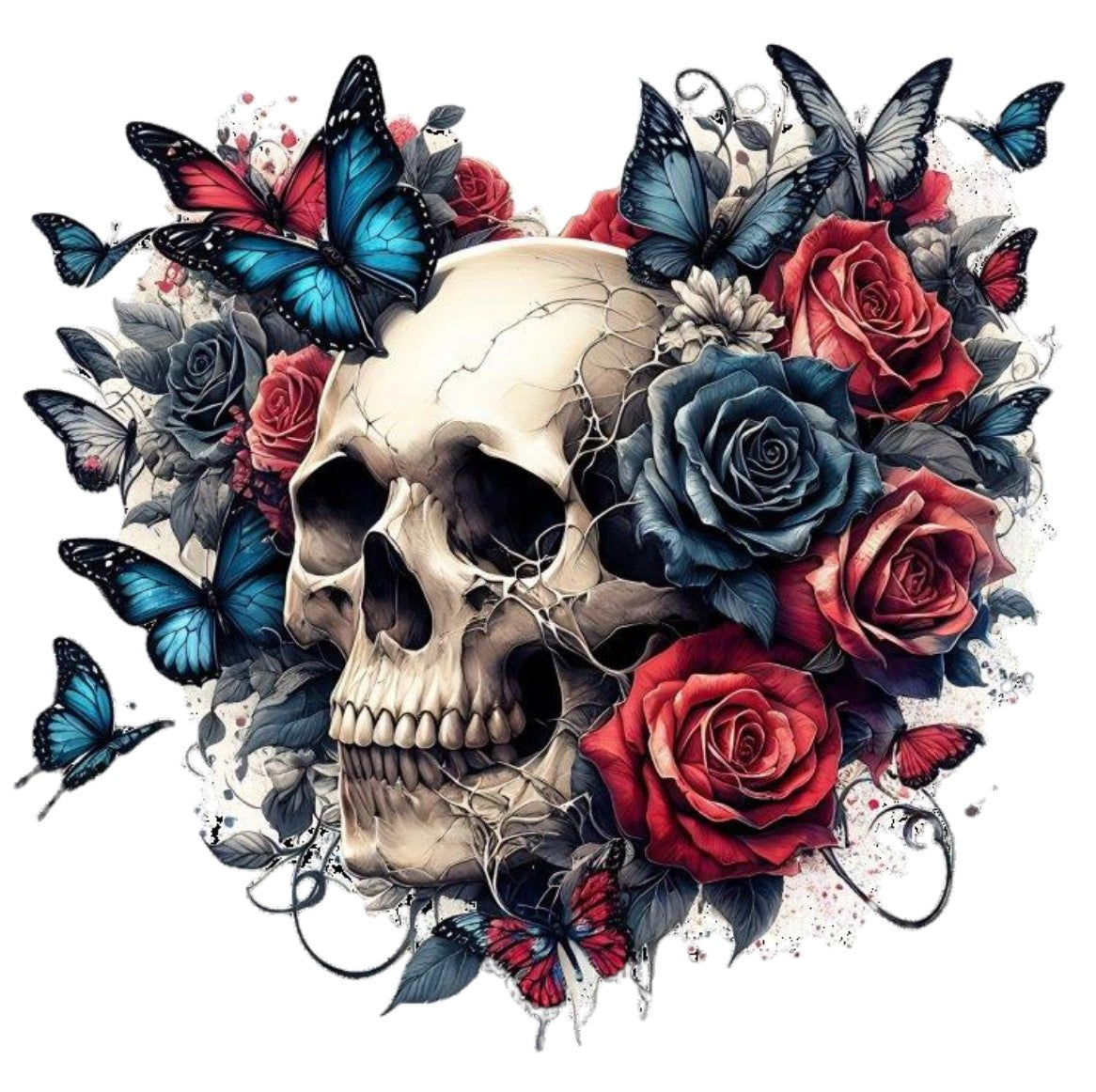 Totenkopf mit Blumen und Schmetterling #6