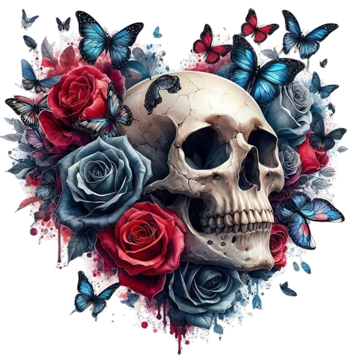 Totenkopf mit Blumen und Schmetterling #5