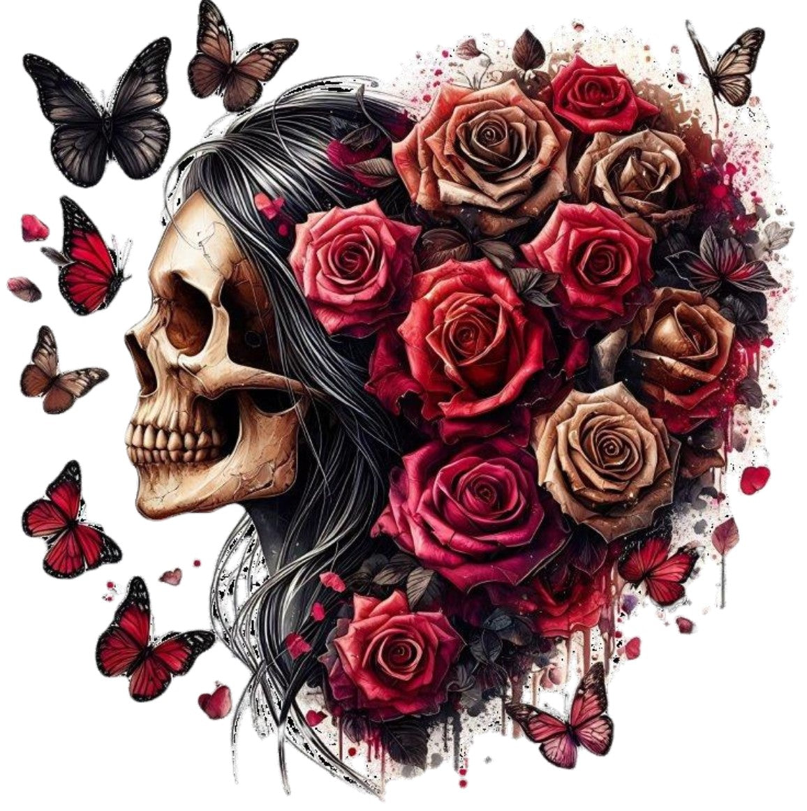 Totenkopf mit Blumen und Schmetterling #14