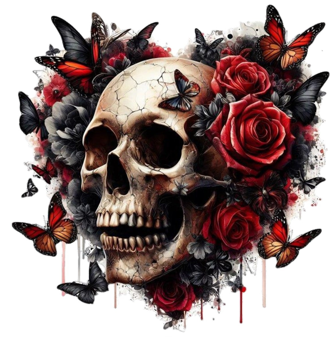 Totenkopf mit Blumen und Schmetterling #3