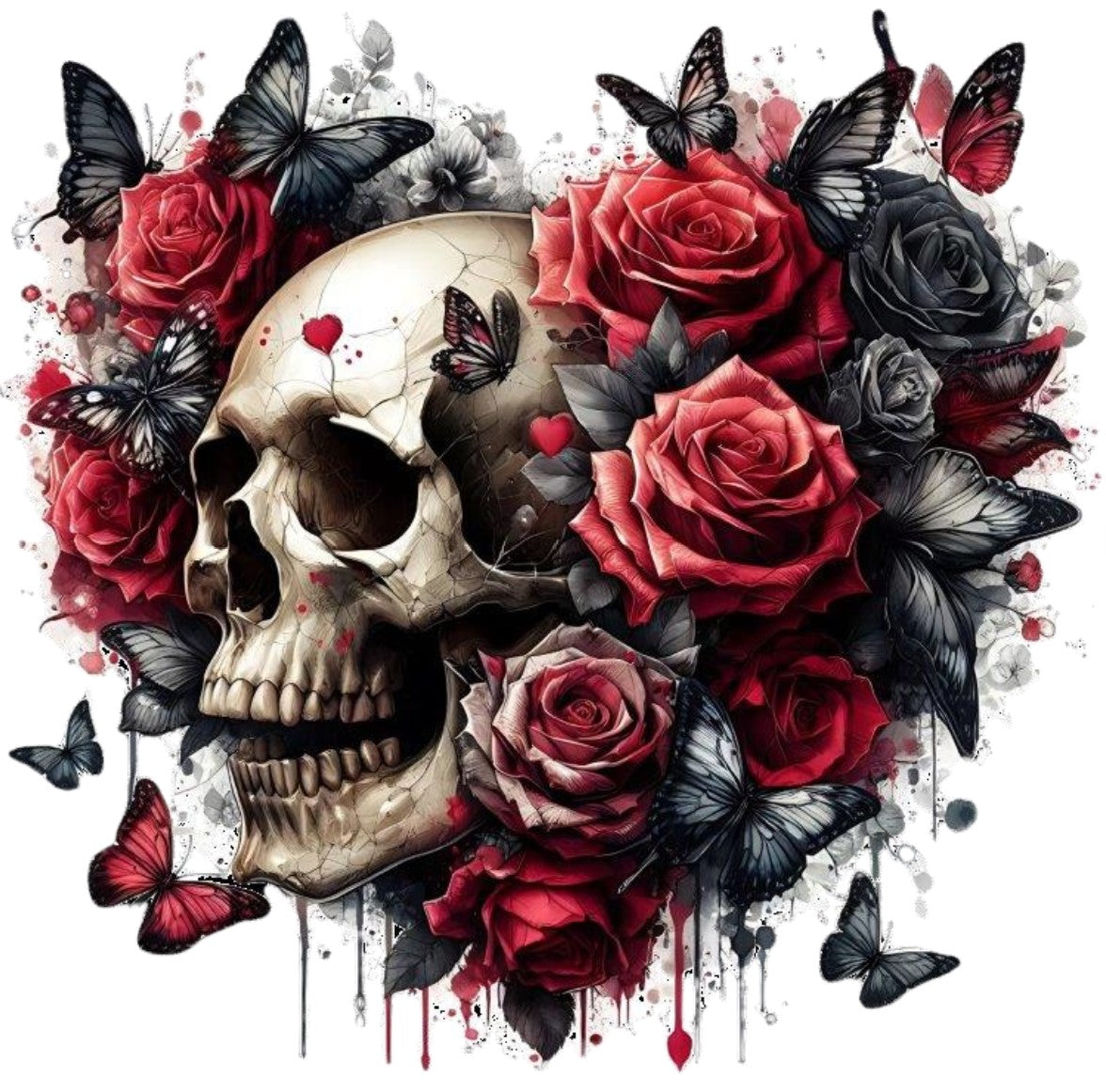Totenkopf mit Blumen und Schmetterling #2