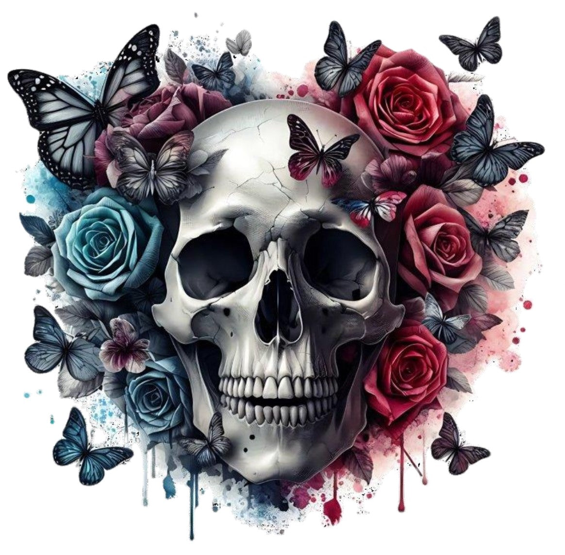 Totenkopf mit Blumen und Schmetterling #1