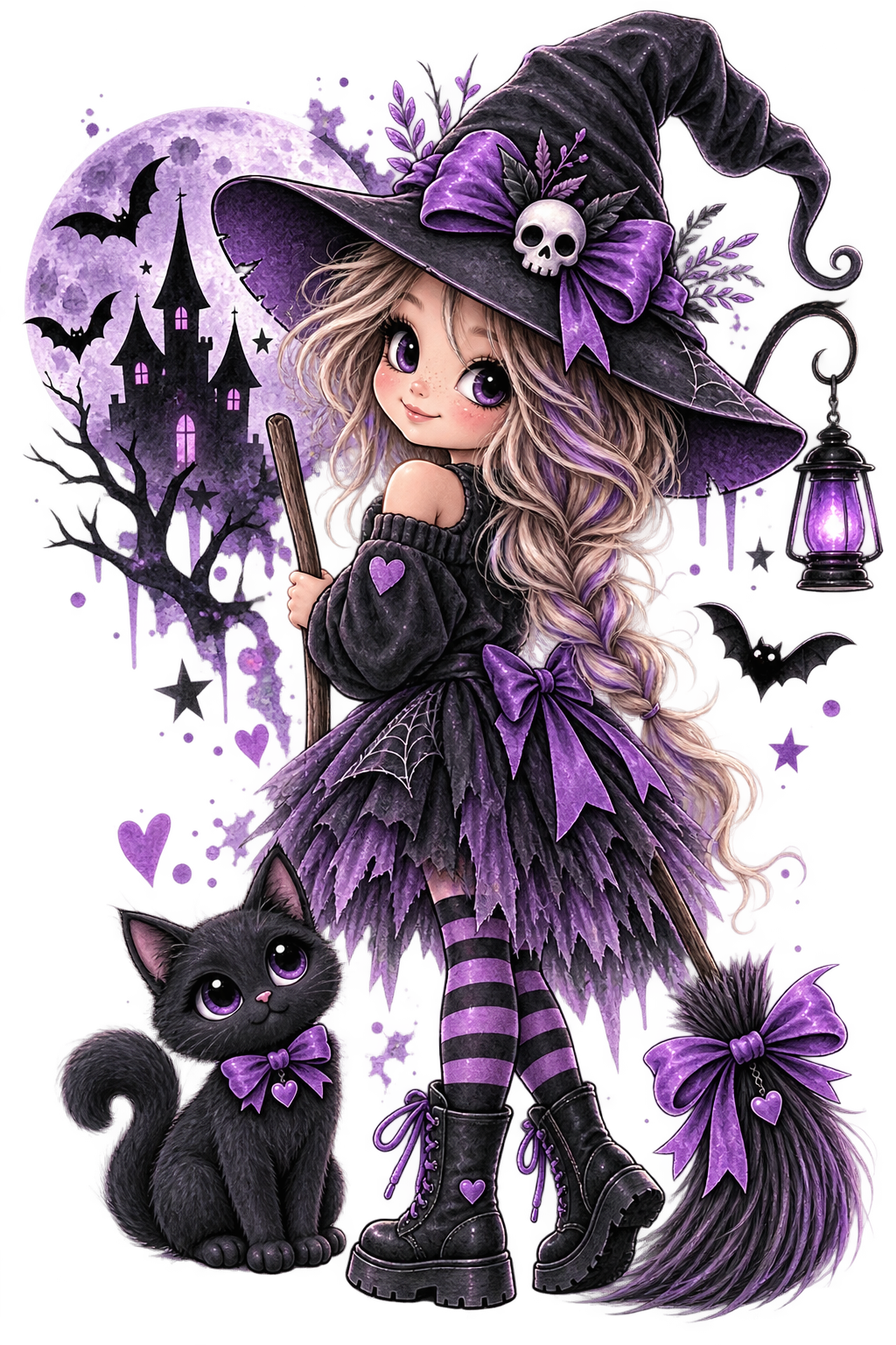 Bügelbild Halloween Hexe lila #3
