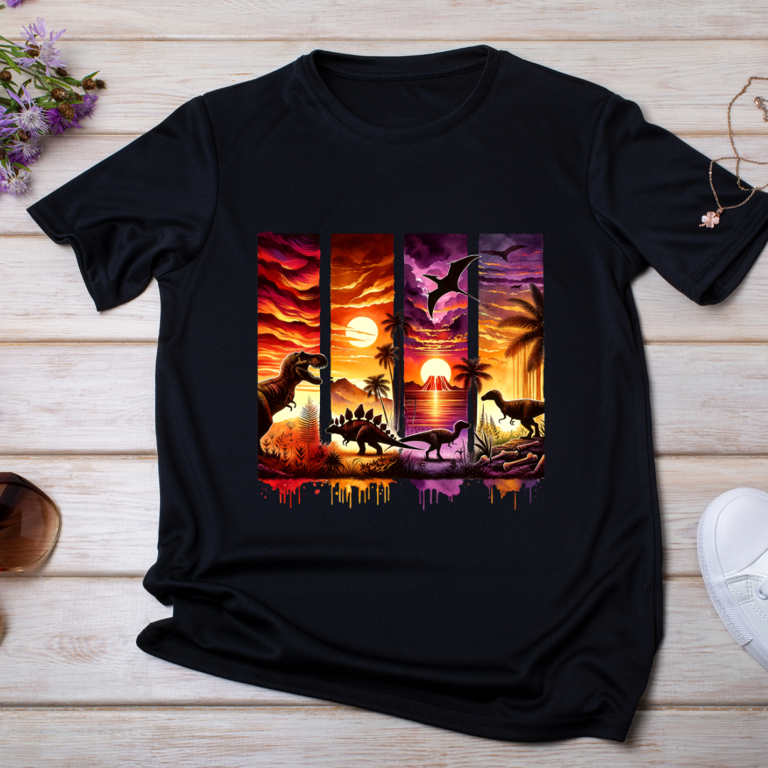Bügelbild, Streifen, Dinos, Sonnenuntergang, Palmen, bunt, Stripes