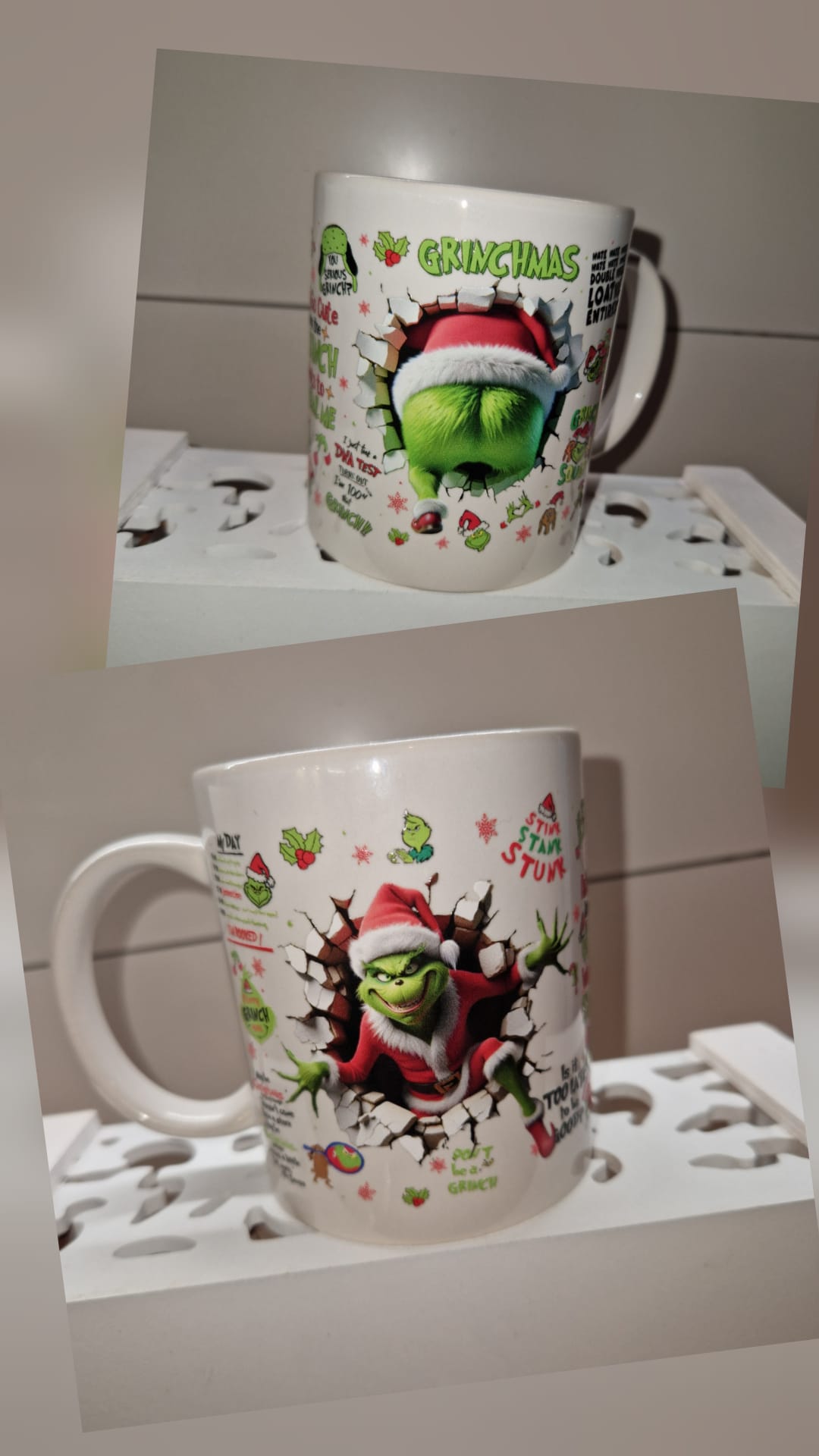 Keramiktasse mit Rub-On Design – Handmade Geschenkidee "Grinchmas"