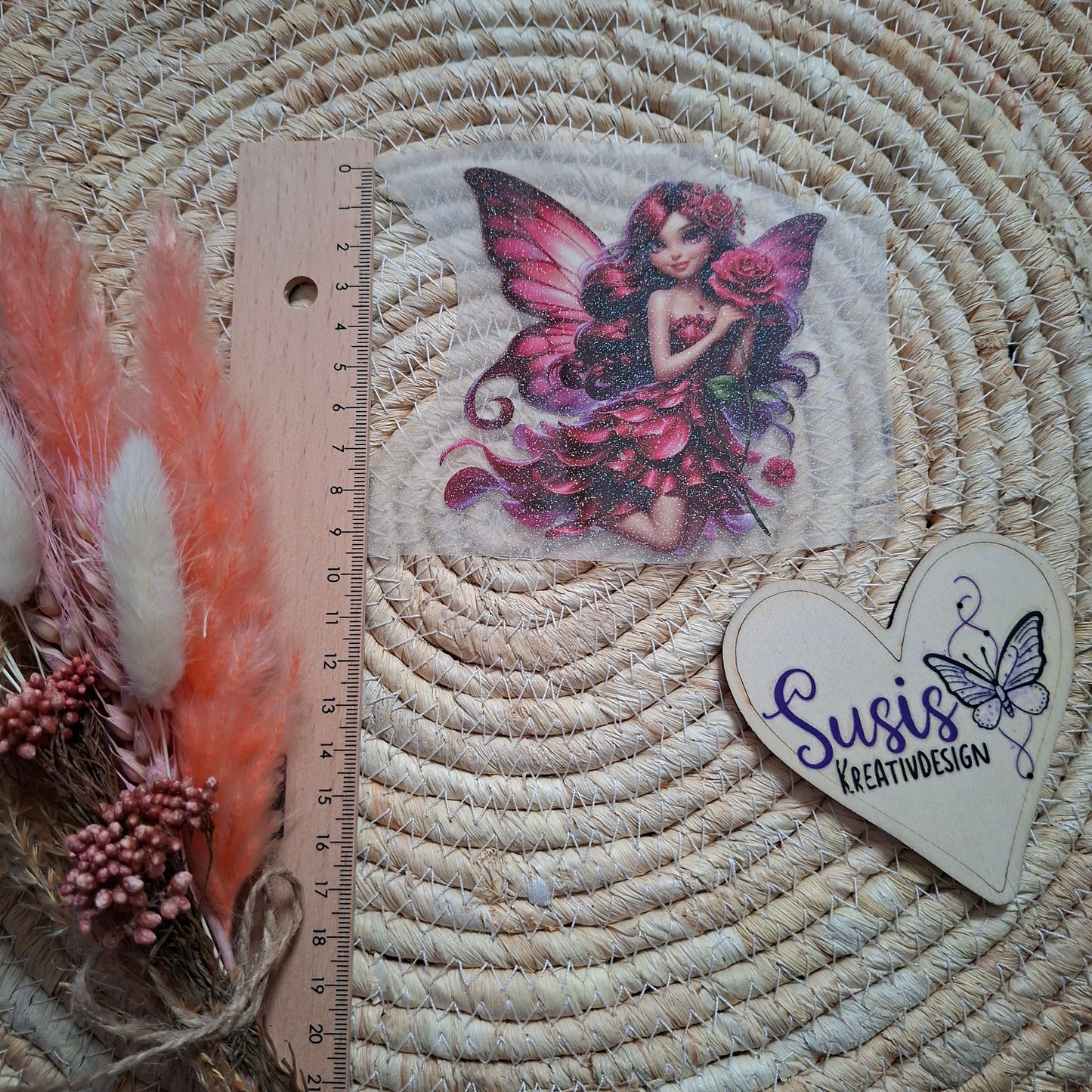 Bügelbild, Glitzer, Rosenfee, Fee