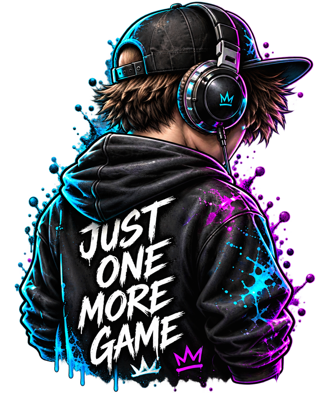Bügelbild Gamer, Controller, Zocker, neon, bunt, Headset, cool #5