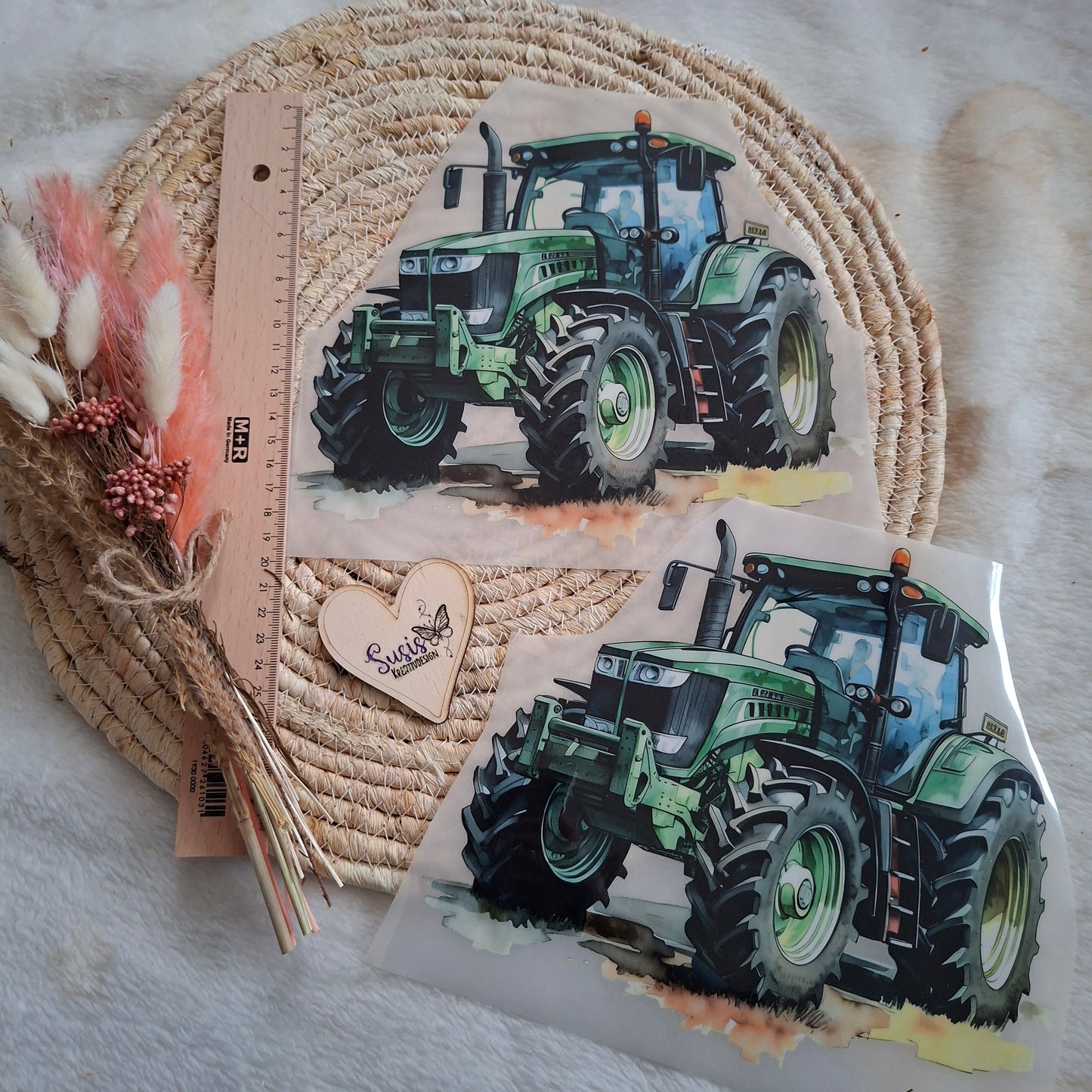 Bügelbild, Traktor, grün, reflektierend